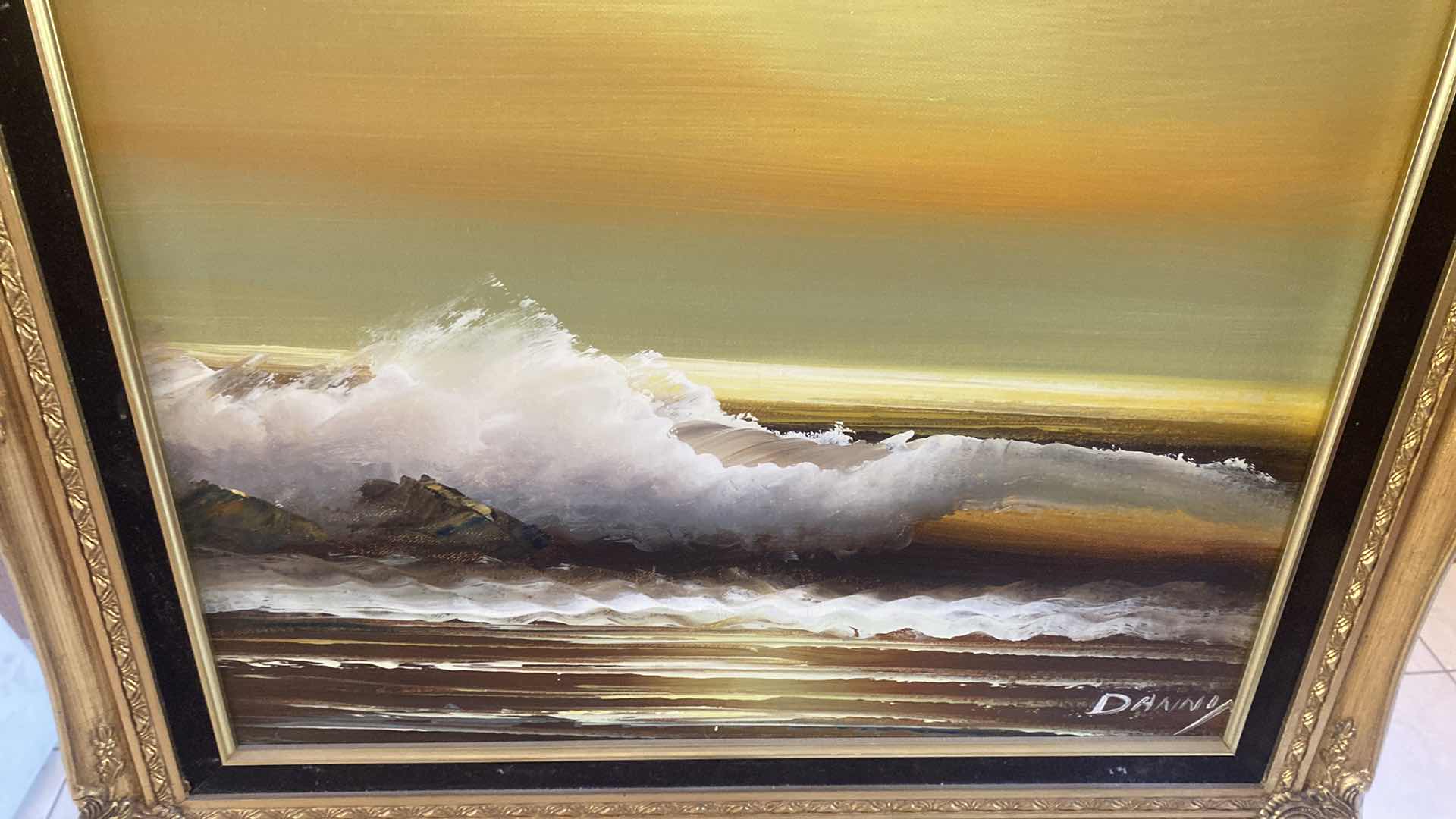 Photo 1 of WOOD GOLD FRAMED SEASCAPE ON CANVAS SIGNED ARTWORK 25” x 21”