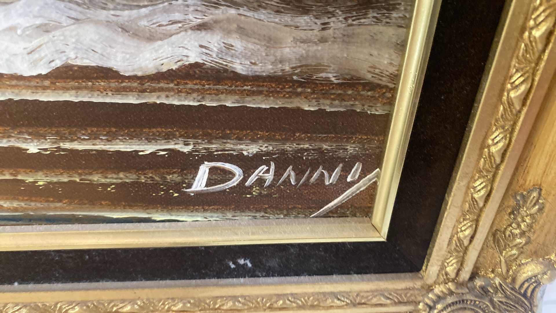 Photo 1 of WOOD GOLD FRAMED SEASCAPE ON CANVAS SIGNED ARTWORK 25” x 21”