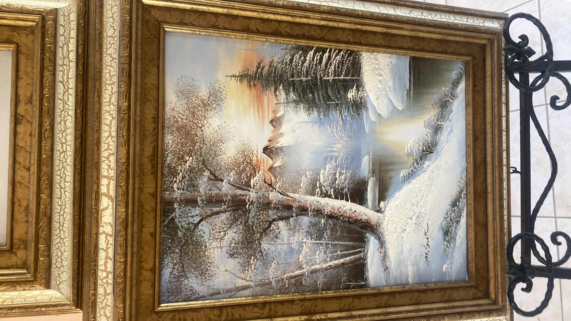 Photo 1 of PAIR OF WOOD FRAMED SEASCAPE & LANDSCAPE ON CANVAS SIGNED ARTWORK  LARGEST 21 1/2” x 17 1/2”