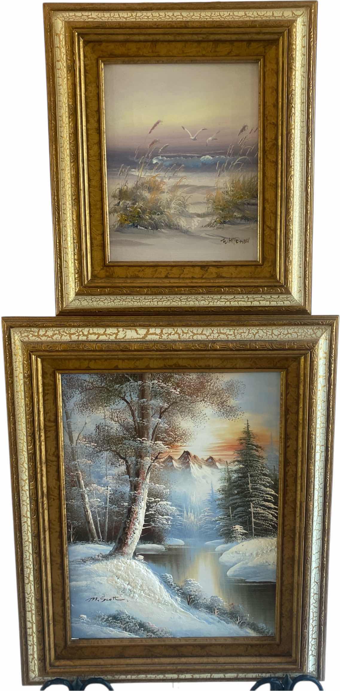 Photo 1 of PAIR OF WOOD FRAMED SEASCAPE & LANDSCAPE ON CANVAS SIGNED ARTWORK LARGEST 21 1/2” x 17 1/2”
