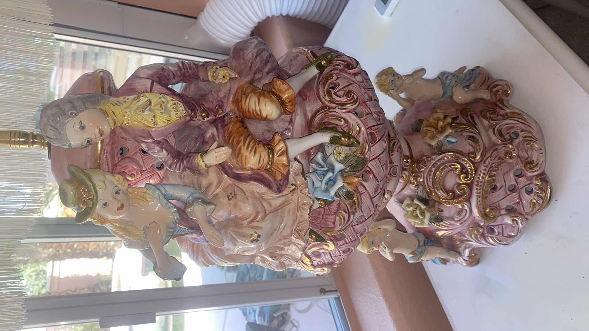 Photo 1 of CAPODIMONTE TABLE LAMP WITH FABRIC SHADE W FRINGE H46”