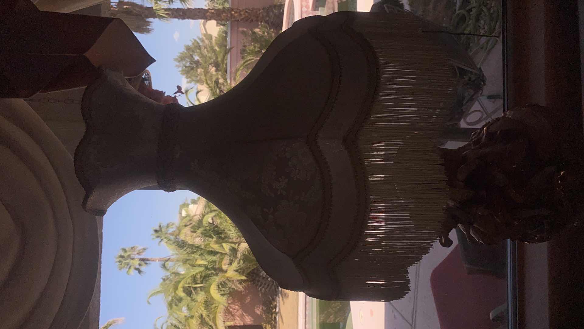 Photo 1 of CAPODIMONTE TABLE LAMP WITH FABRIC SHADE W FRINGE H46”