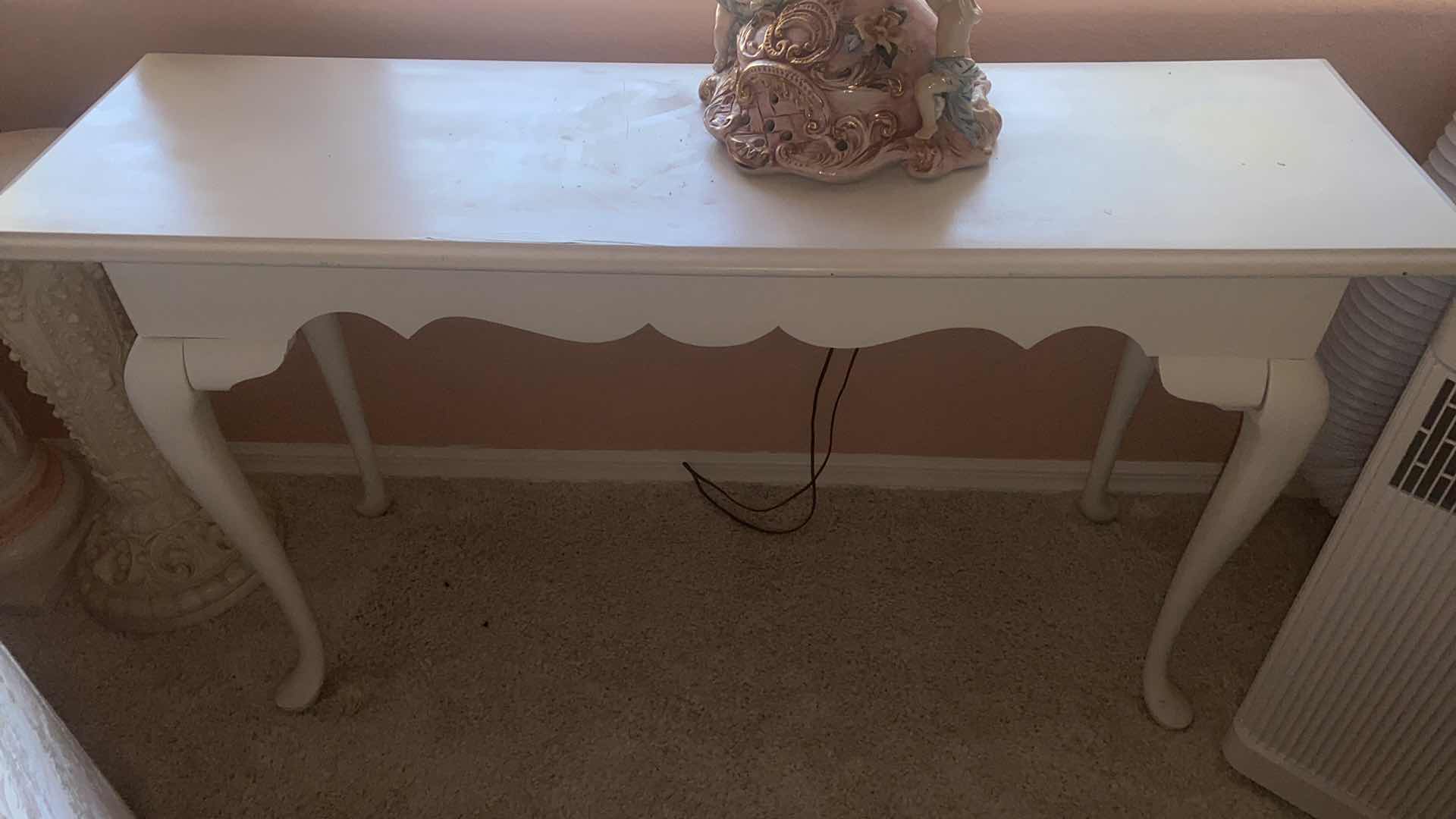 Photo 1 of WHITE SOFA TABLE WITH QUEEN ANNE LEGS 51 1/2“ x 16“ H 28”