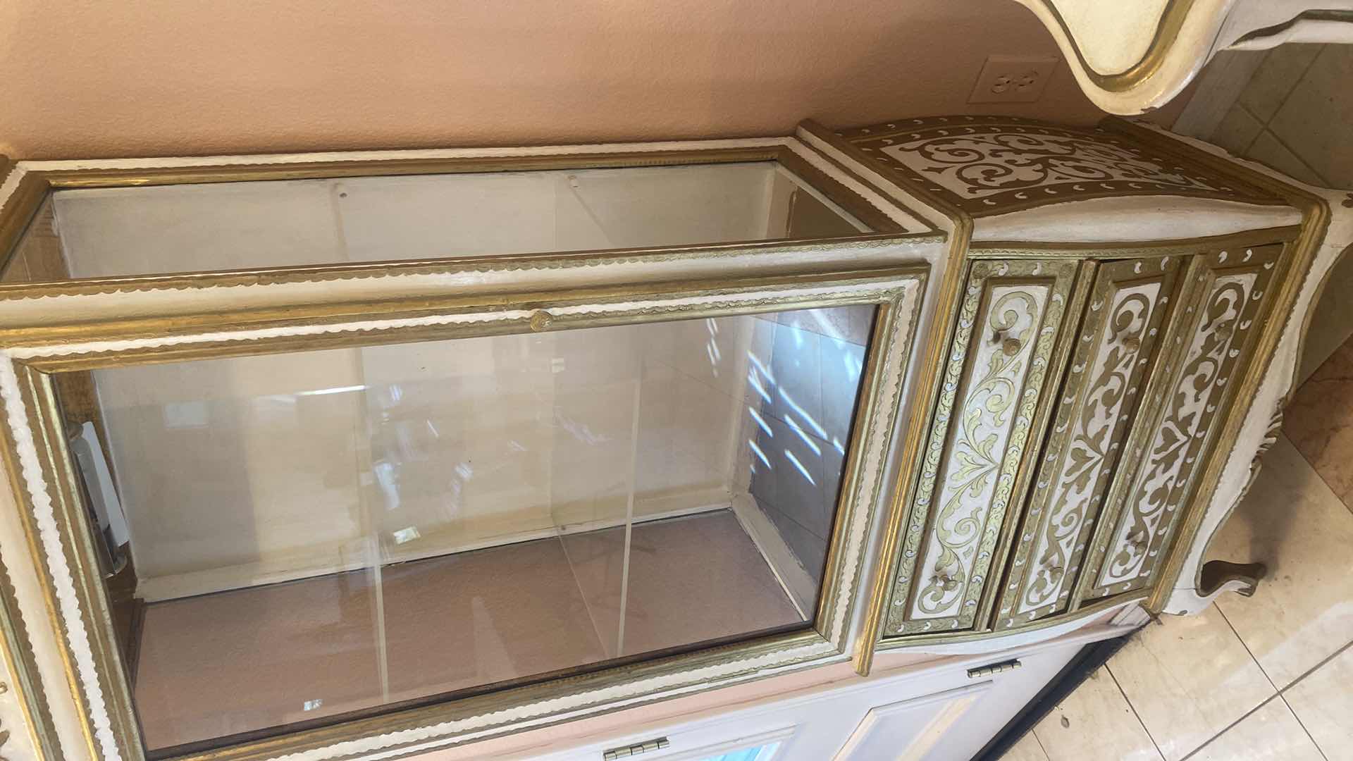 Photo 1 of 3  DRAWER WHITE & GOLD WOOD CURIO CABINET 24” x 15” H69”