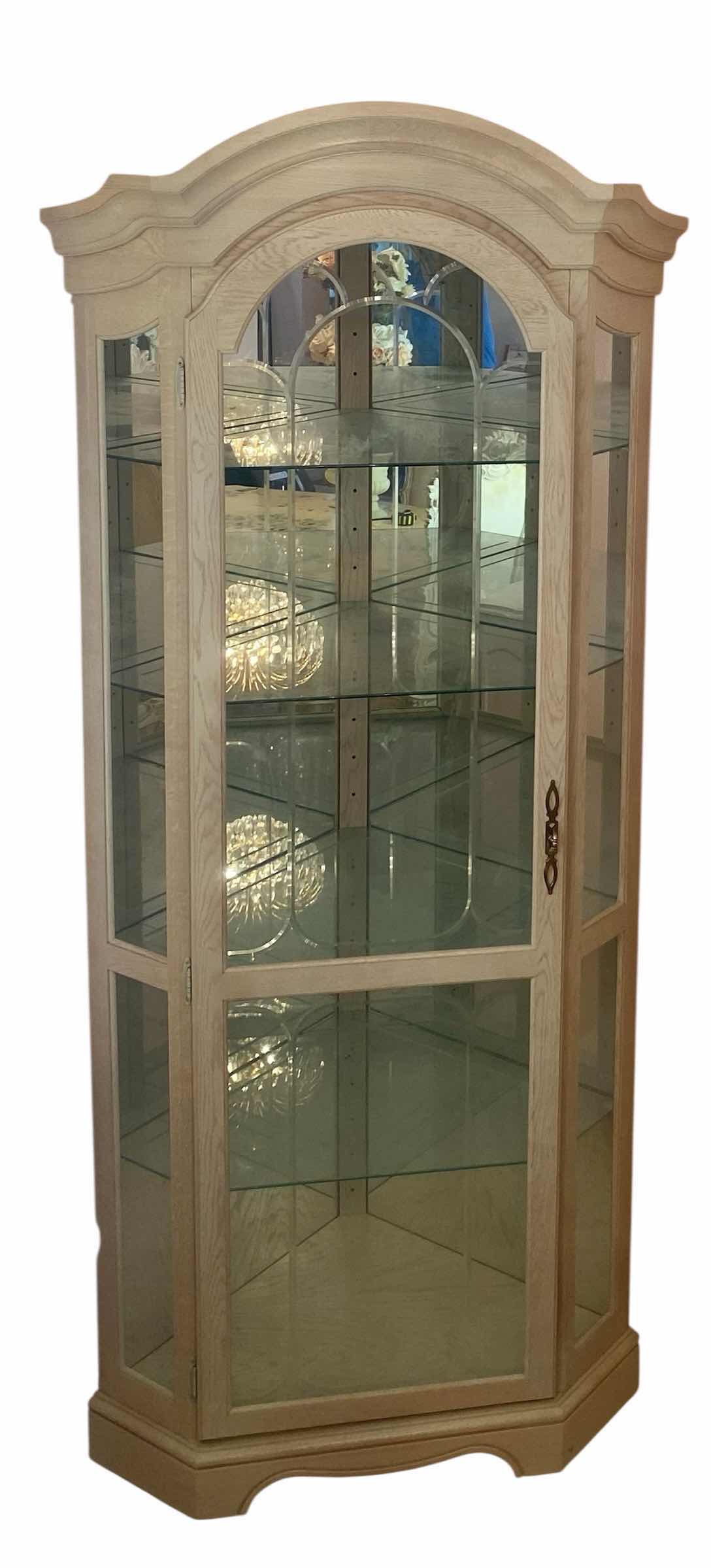 Photo 1 of LIGHT WOOD CORNER CURIO CABINET 23“ x 23“ x 31“ H78”