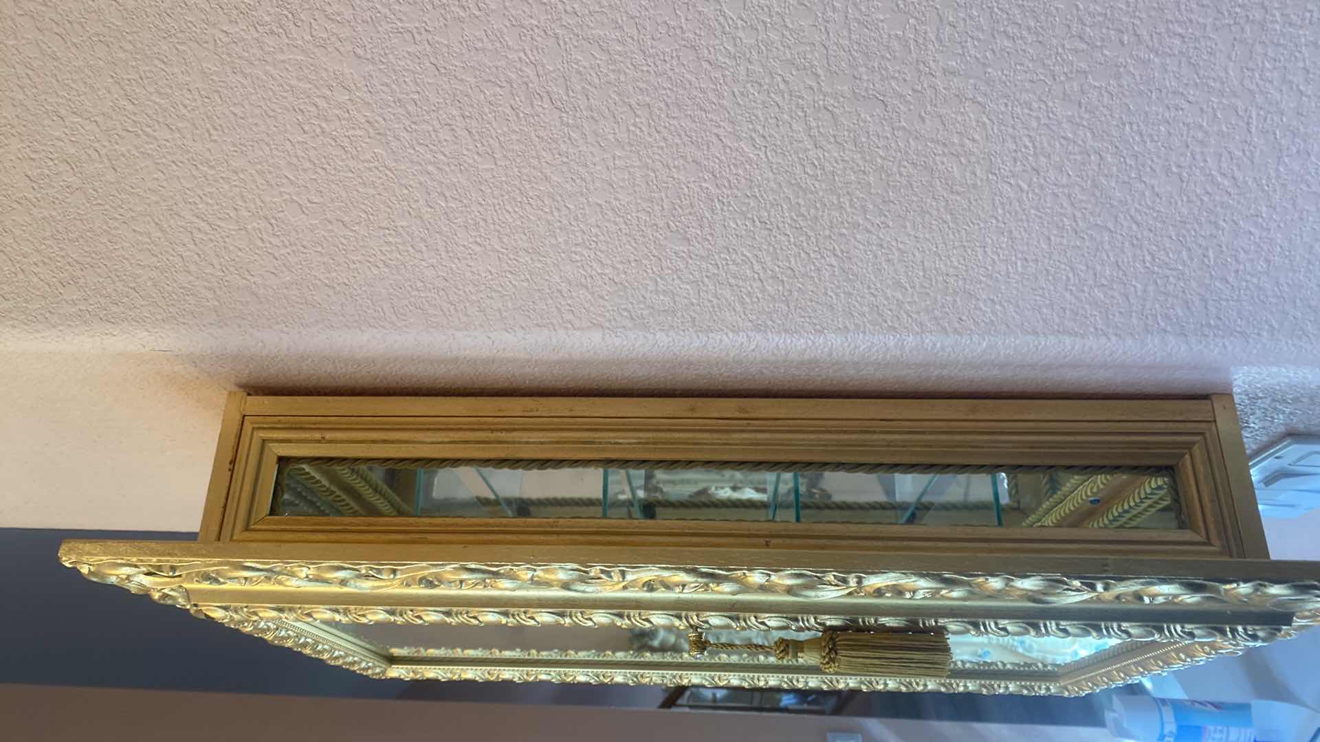 Photo 1 of ORNATE GOLD WOOD WALL CURIO CABINET 19” x 5 1/4” H32”