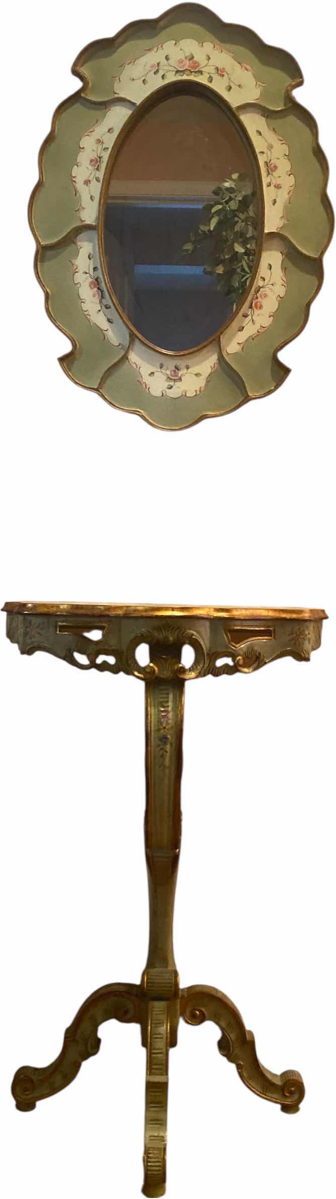 Photo 1 of WOOD GREEN WALL MIRROR WITH HALL TABLE, TABLE MEASURES 22” x 10” H33”