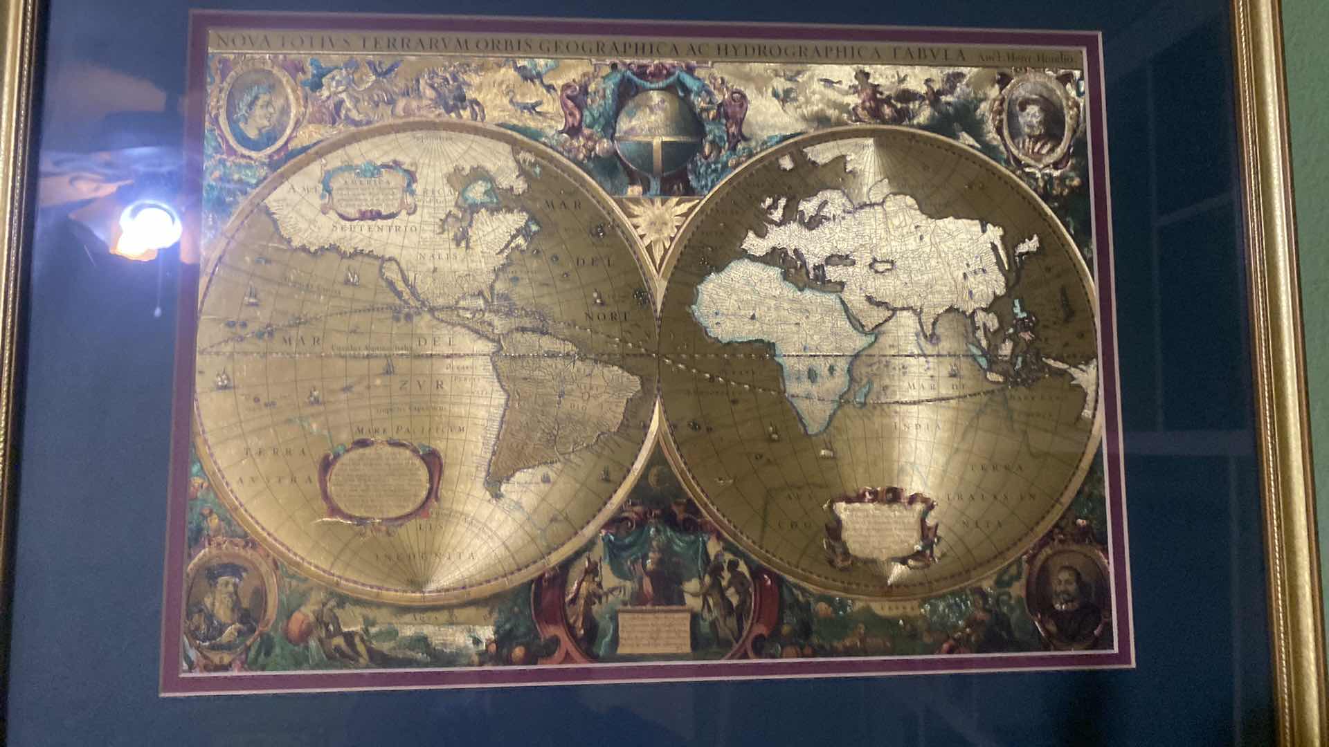 Photo 1 of GOLD FRAMED WALL GLOBE MAP 21 1/2” x 17”