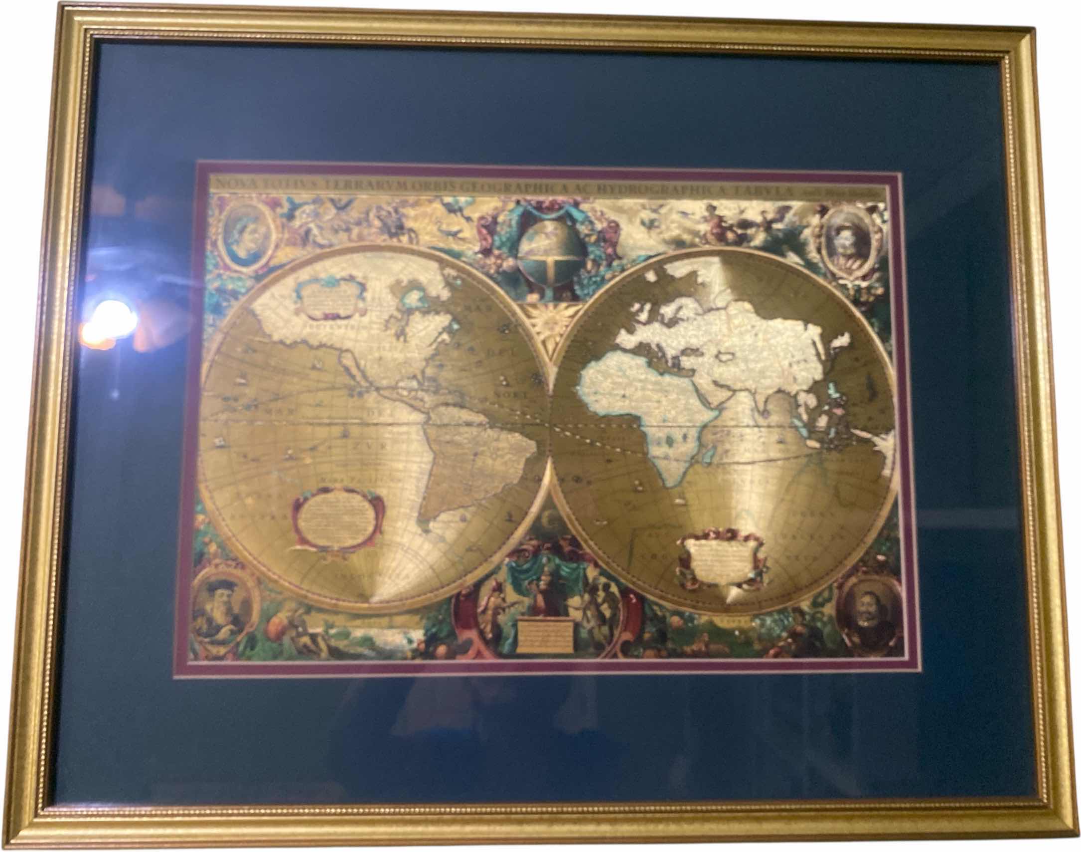 Photo 1 of GOLD FRAMED WALL GLOBE MAP 21 1/2” x 17”