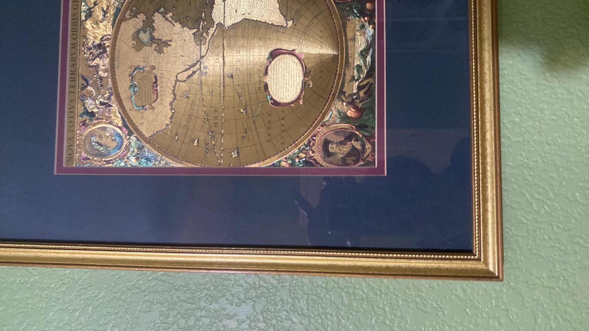 Photo 1 of GOLD FRAMED WALL GLOBE MAP 21 1/2” x 17”