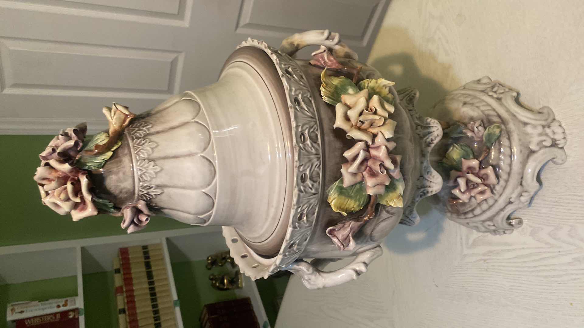 Photo 1 of CAPODIMONTE URN /POT WITH LID 12” x 26 1/2”