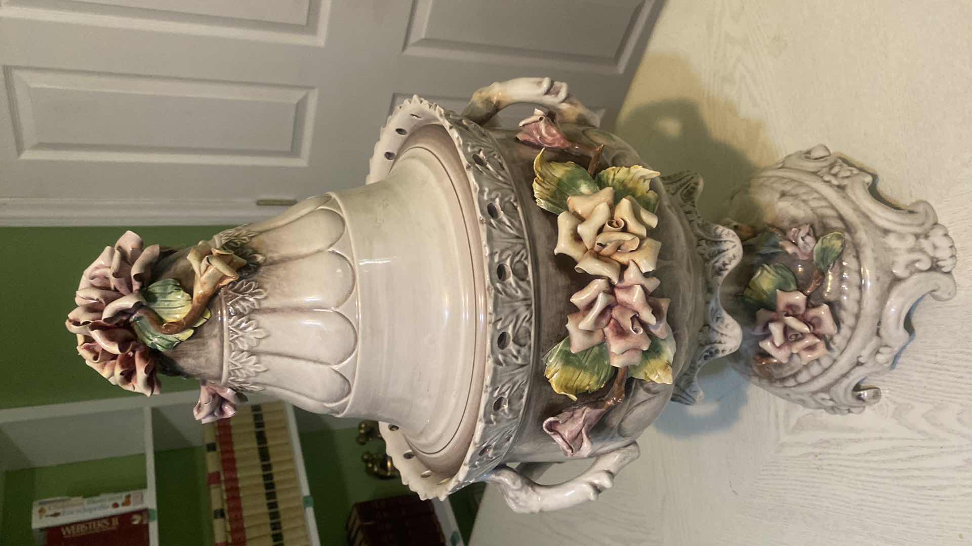 Photo 1 of CAPODIMONTE URN /POT WITH LID 12” x 26 1/2”