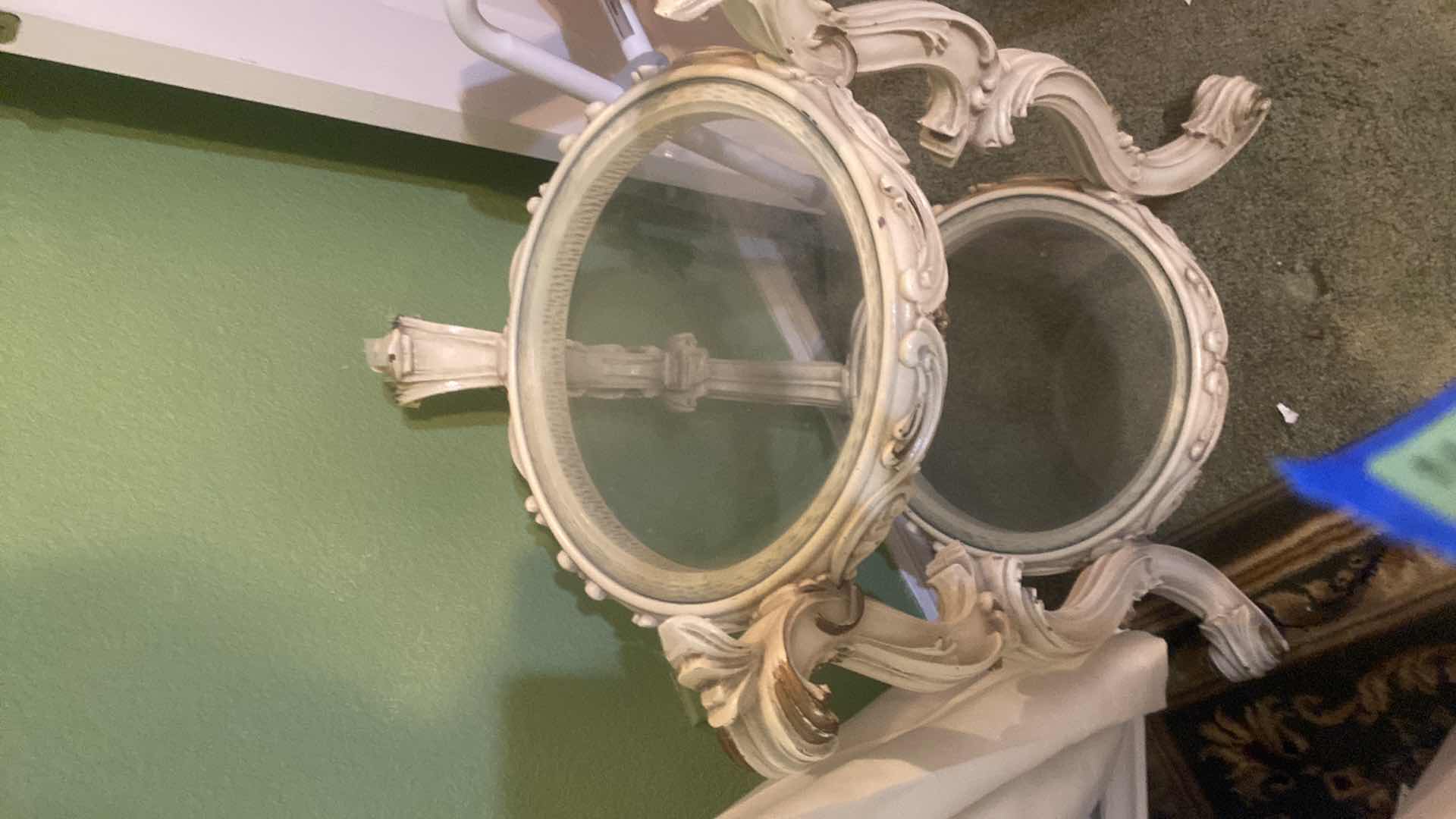 Photo 1 of ORNATE PLANT STAND WITH 2 GLASS SHELVES 21” x 29”
