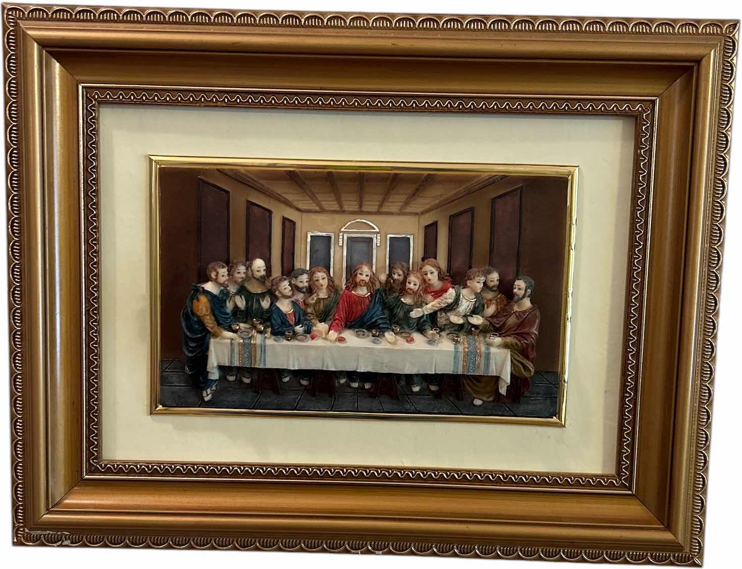 Photo 1 of GOLD WOOD FRAMED RELIEF OF “LAST SUPPER” ARTWORK 16 1/2“ x 12 1/2“
