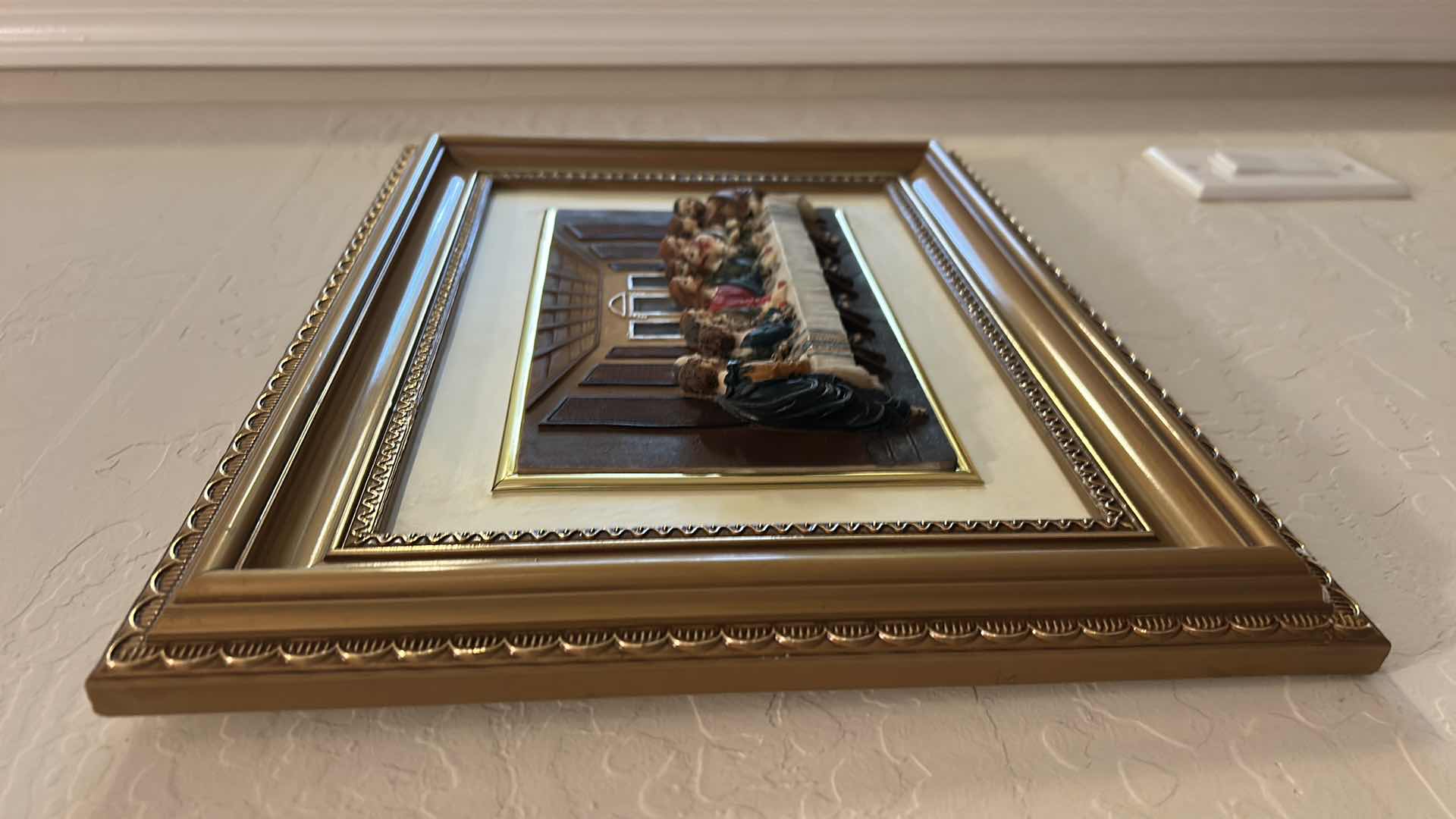 Photo 1 of GOLD WOOD FRAMED RELIEF OF “LAST SUPPER” ARTWORK 16 1/2“ x 12 1/2“