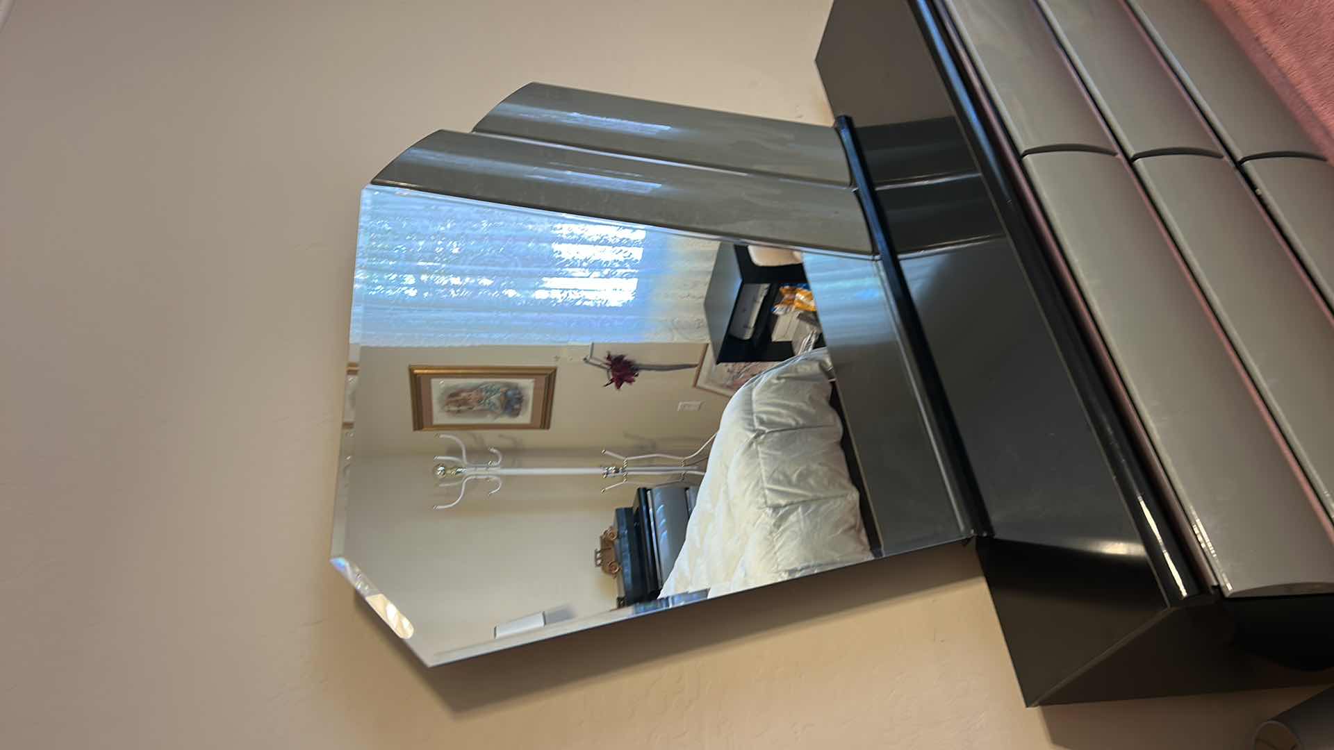 Photo 1 of MILLENNIUM GRAY AND BLACK ART DECO DRESSER 63“ x 17“ x H30 1/2“ AND BEVELED GLASS MIRROR H 41 1/2“