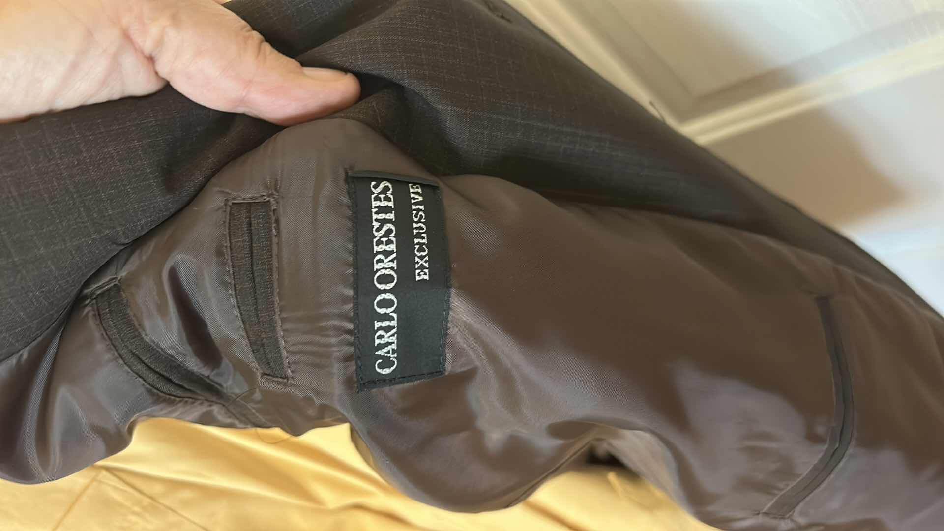 Photo 1 of MENS SUIT, SHIRT AND TIE IN ZIPPER BAG SLACKS WAIST 46”