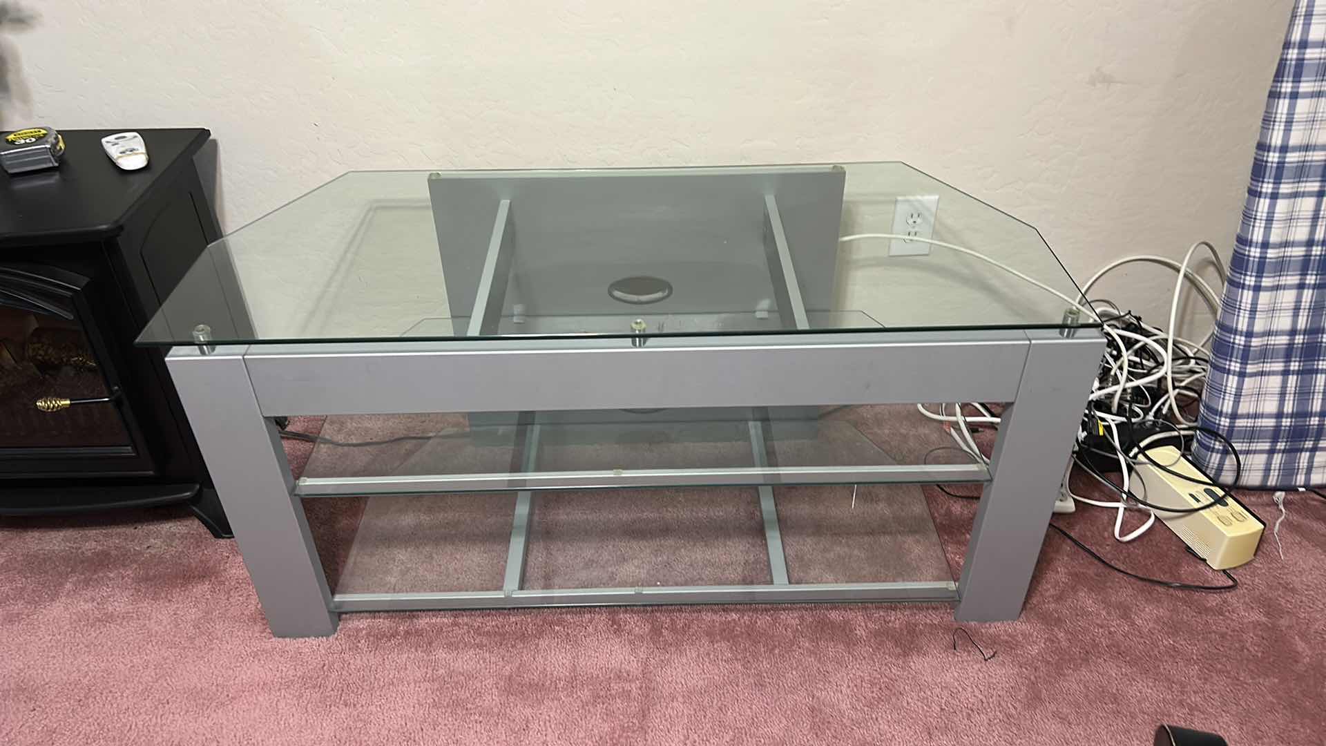 Photo 1 of TV STAND GRAY WITH GLASS SHELVING 48“ x 20“ x H23 1/2“