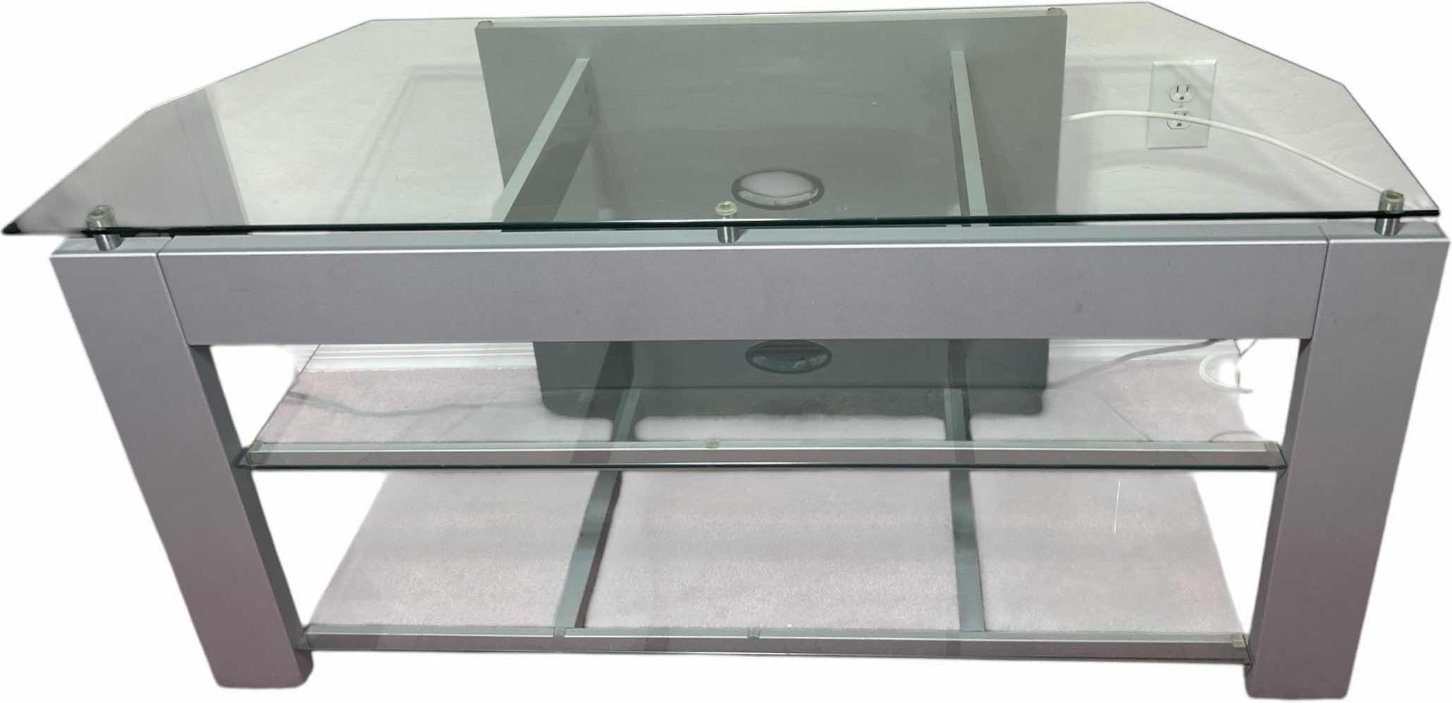 Photo 1 of TV STAND GRAY WITH GLASS SHELVING 48“ x 20“ x H23 1/2“