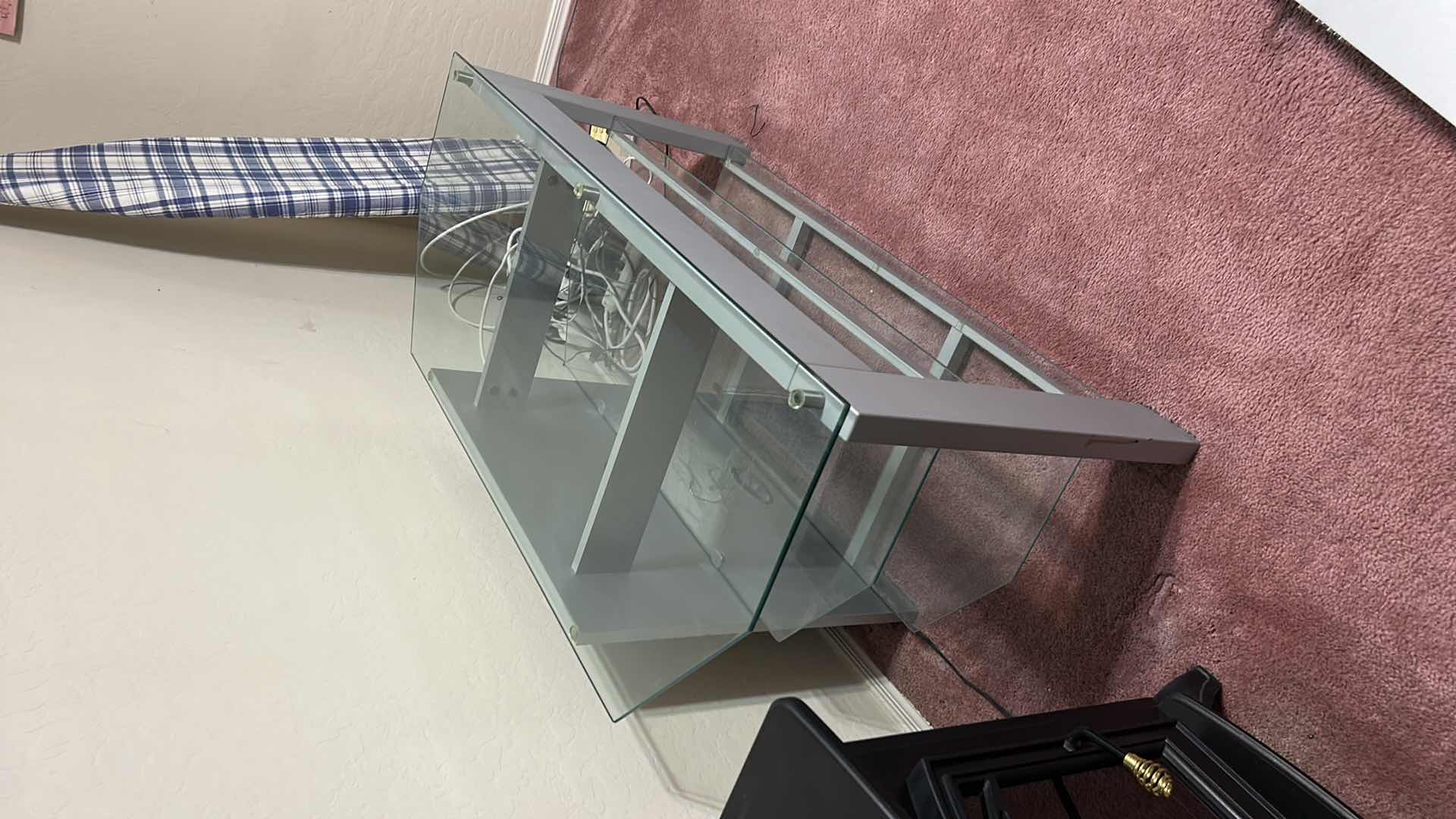 Photo 1 of TV STAND GRAY WITH GLASS SHELVING 48“ x 20“ x H23 1/2“