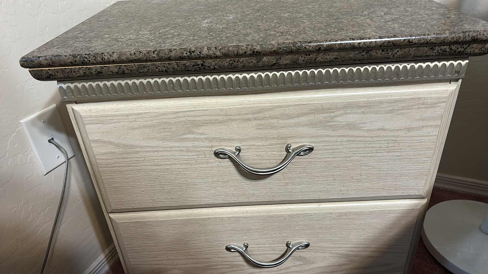 Photo 1 of PRESSED WOOD 2 DRAWER NIGHT STAND WITH FAUX STONE TOP 24“ x 16“ x H24 1/4“