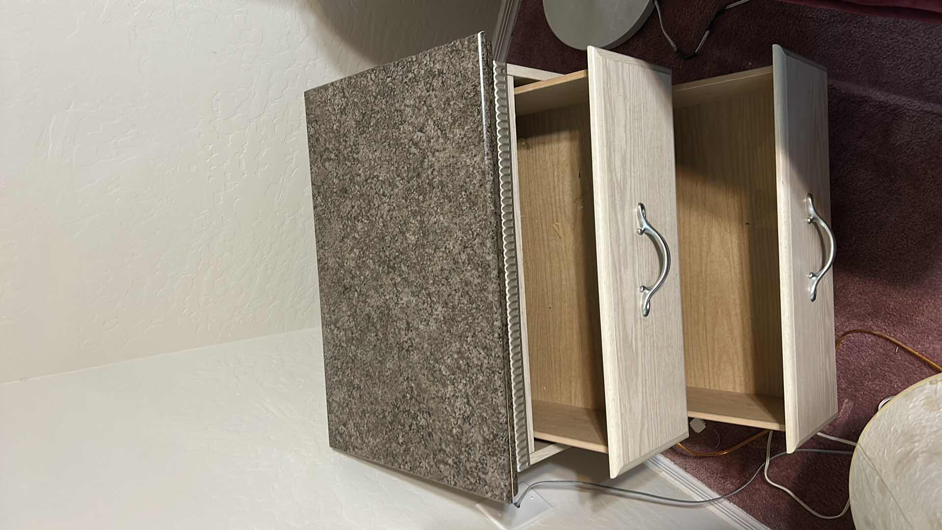 Photo 1 of PRESSED WOOD 2 DRAWER NIGHT STAND WITH FAUX STONE TOP 24“ x 16“ x H24 1/4“