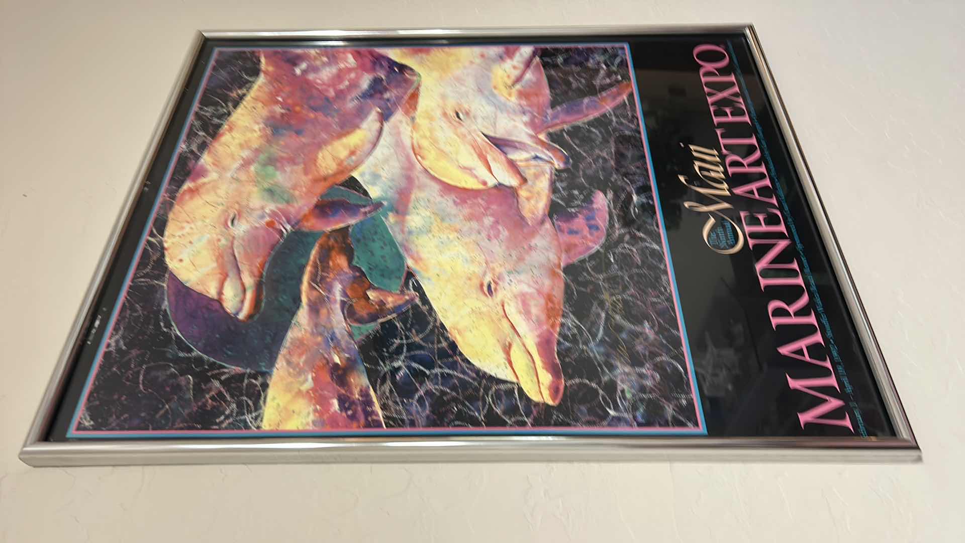 Photo 1 of SILVER FRAMED MAUI MARINE EXPO DOLPHIN ARTWORK 24 1/2” x 30 1/2”