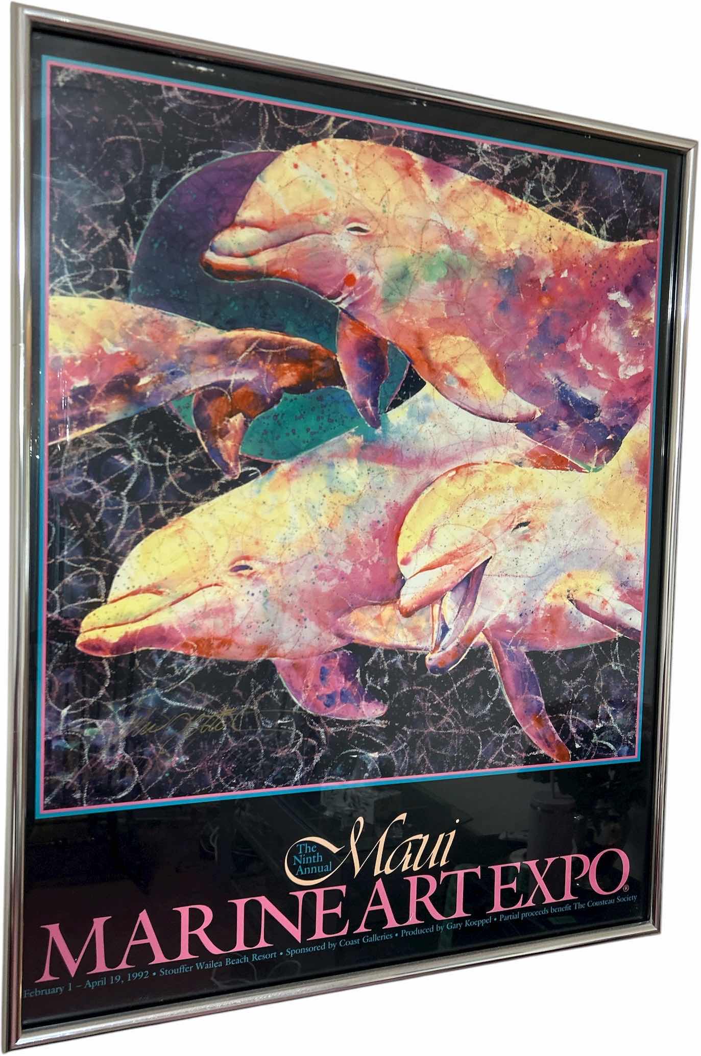 Photo 1 of SILVER FRAMED MAUI MARINE EXPO DOLPHIN ARTWORK 24 1/2” x 30 1/2”