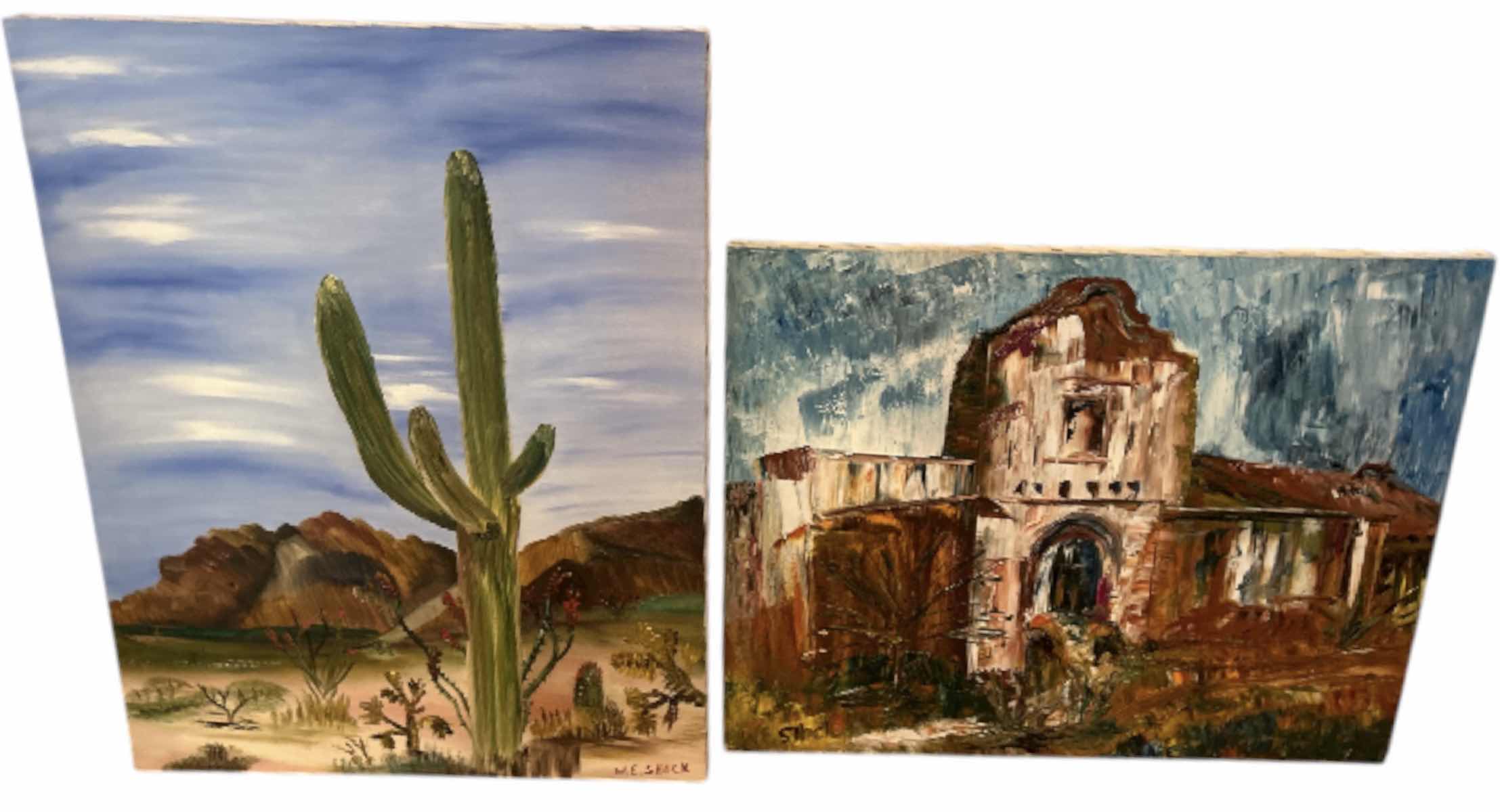 Photo 1 of 2 UNFRAMED SIGNED PAINT ON CANVAS, LANDSCAPE ARTWORK ( LARGEST 24” x H34 1/2”)