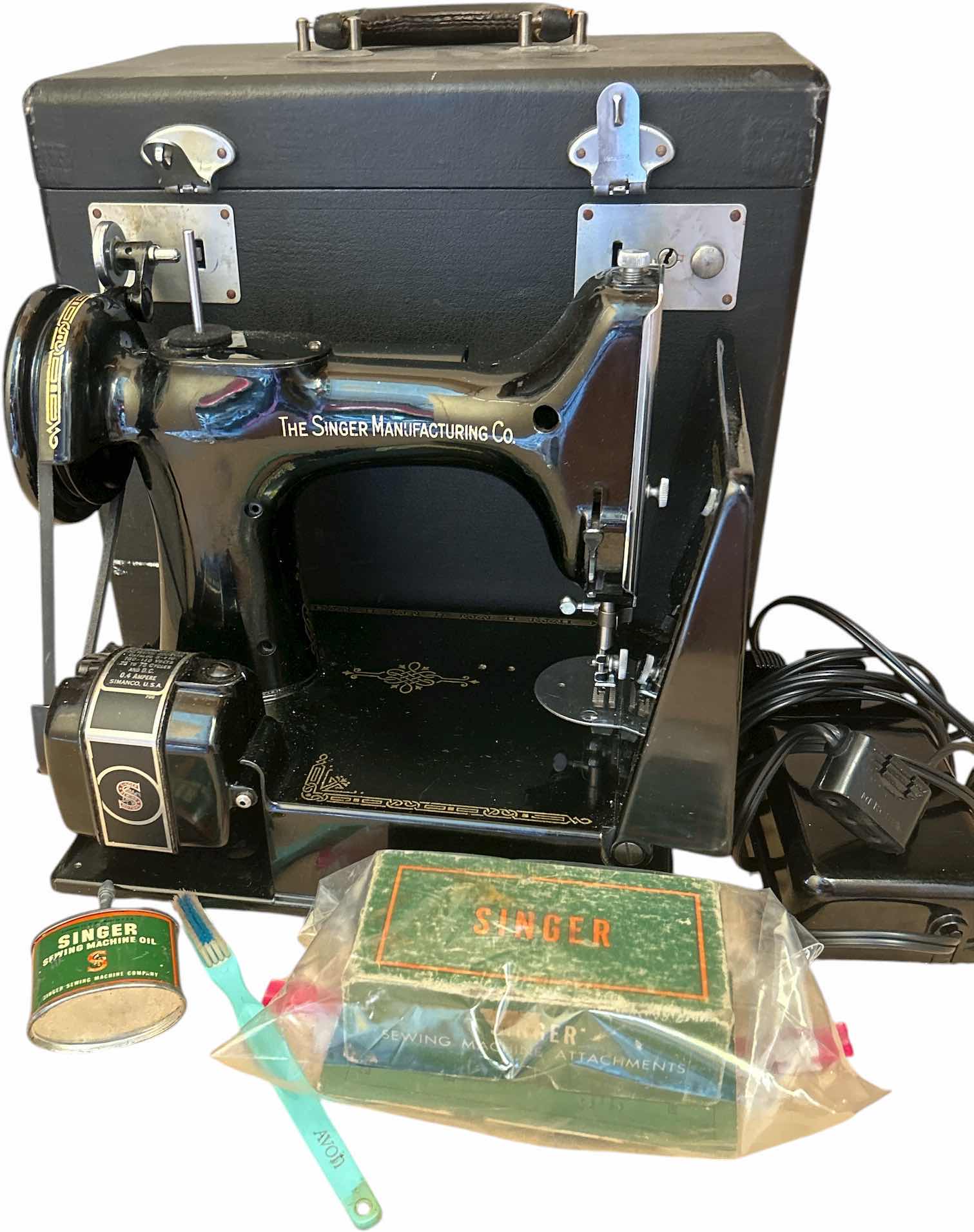 Photo 1 of VINTAGE SINGER SEWING MACHINE, ACCESSORIES AND CASE