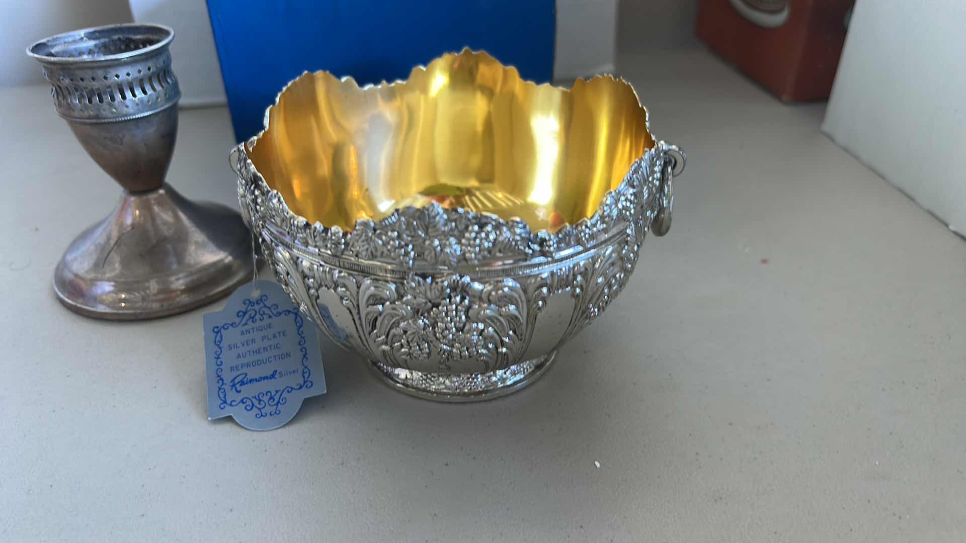 Photo 1 of STERLING CANDLE HOLDER H4” AND  SILVER PLATED BOWL
