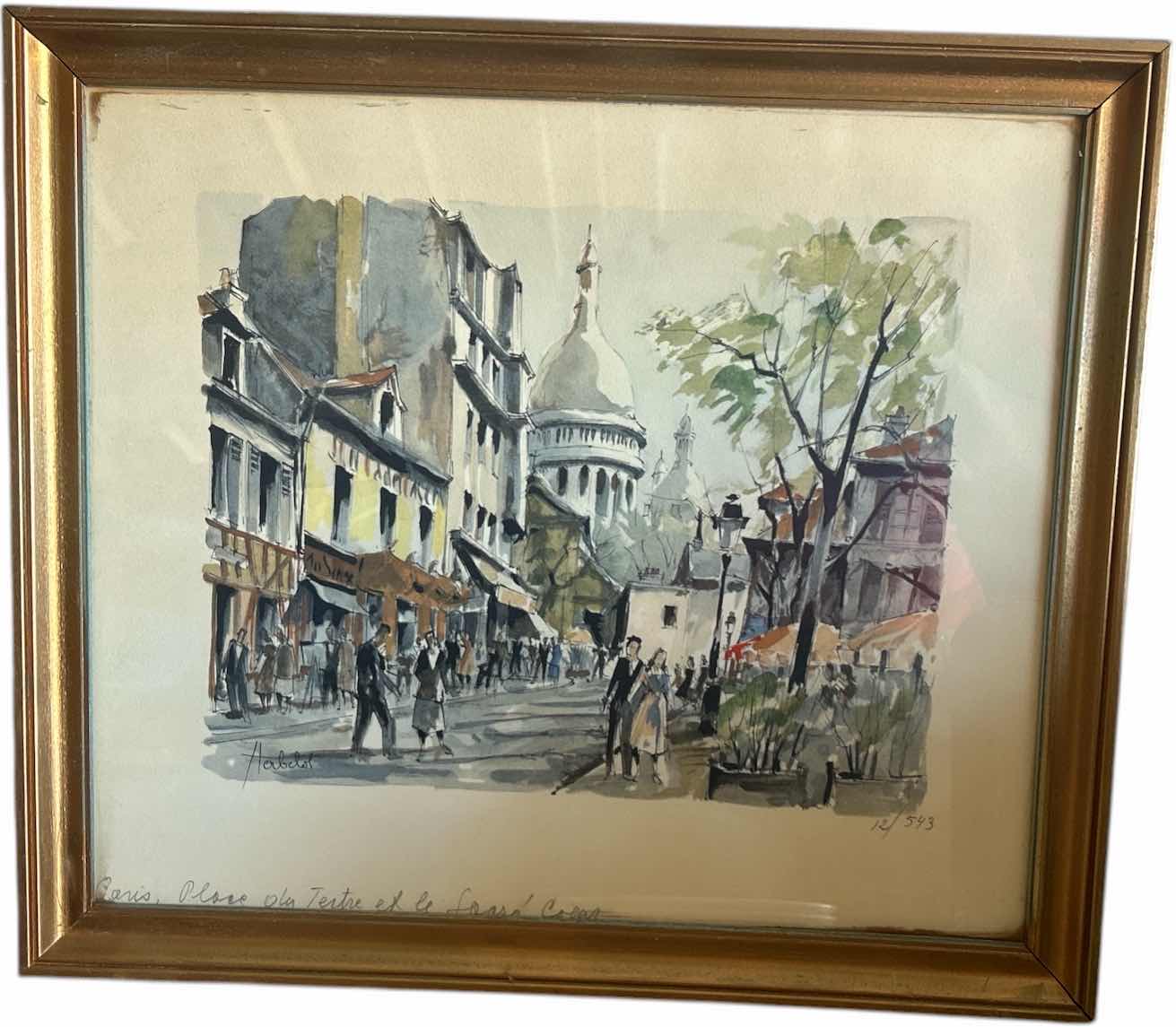 Photo 1 of GOLD FRAMED, NUMBERED SIGNED WATERCOLOR “PARIS” ARTWORK 15 1/2” x H14”