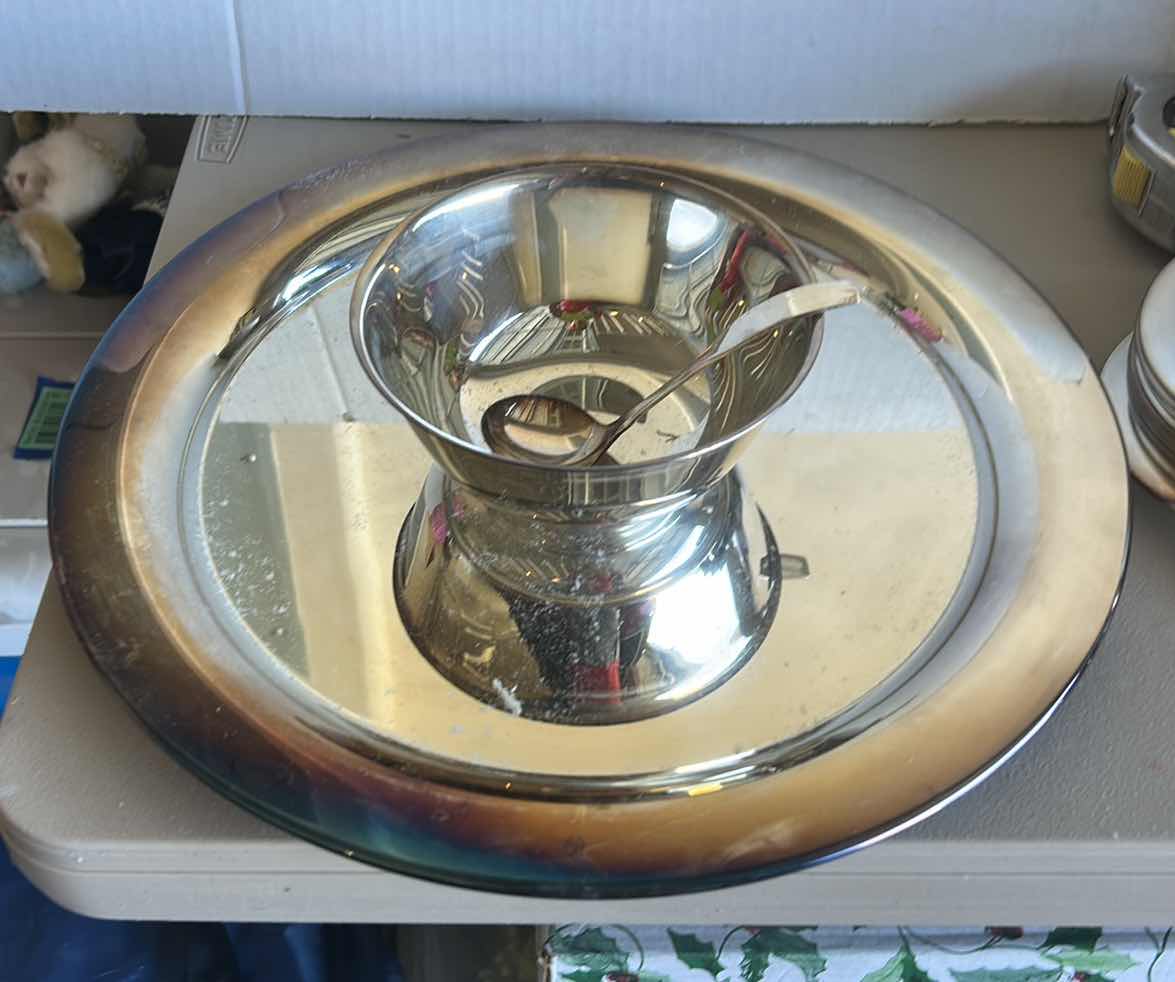 Photo 1 of AVON SILVER PLATED AWARDS- PLATTER WITH BOWL AND SPOON, 8 PLATES, 8 FORKS & 8 SPREADERS