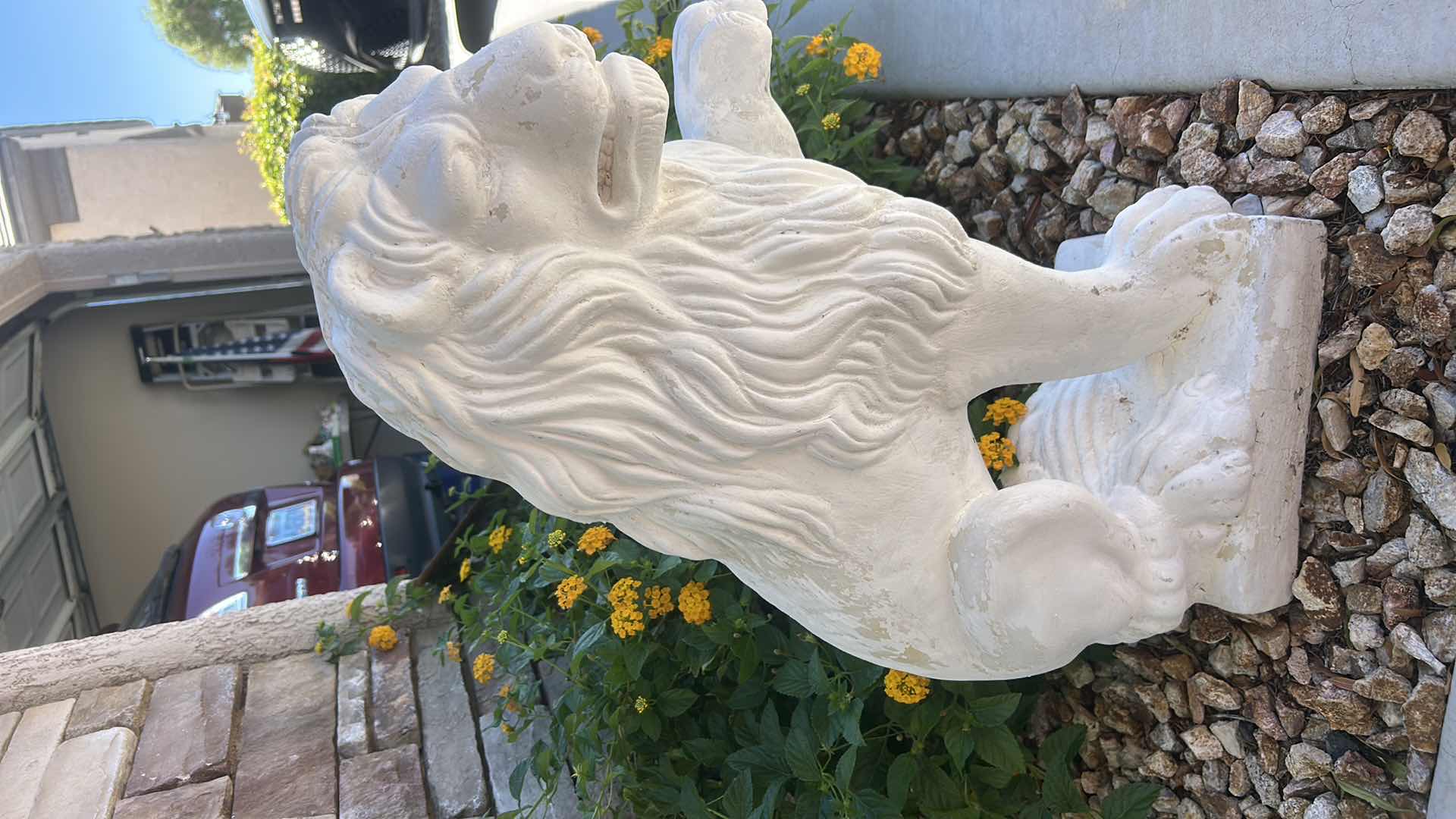 Photo 1 of PAIR OF VERY HEAVY PLASTER LIONS H23”