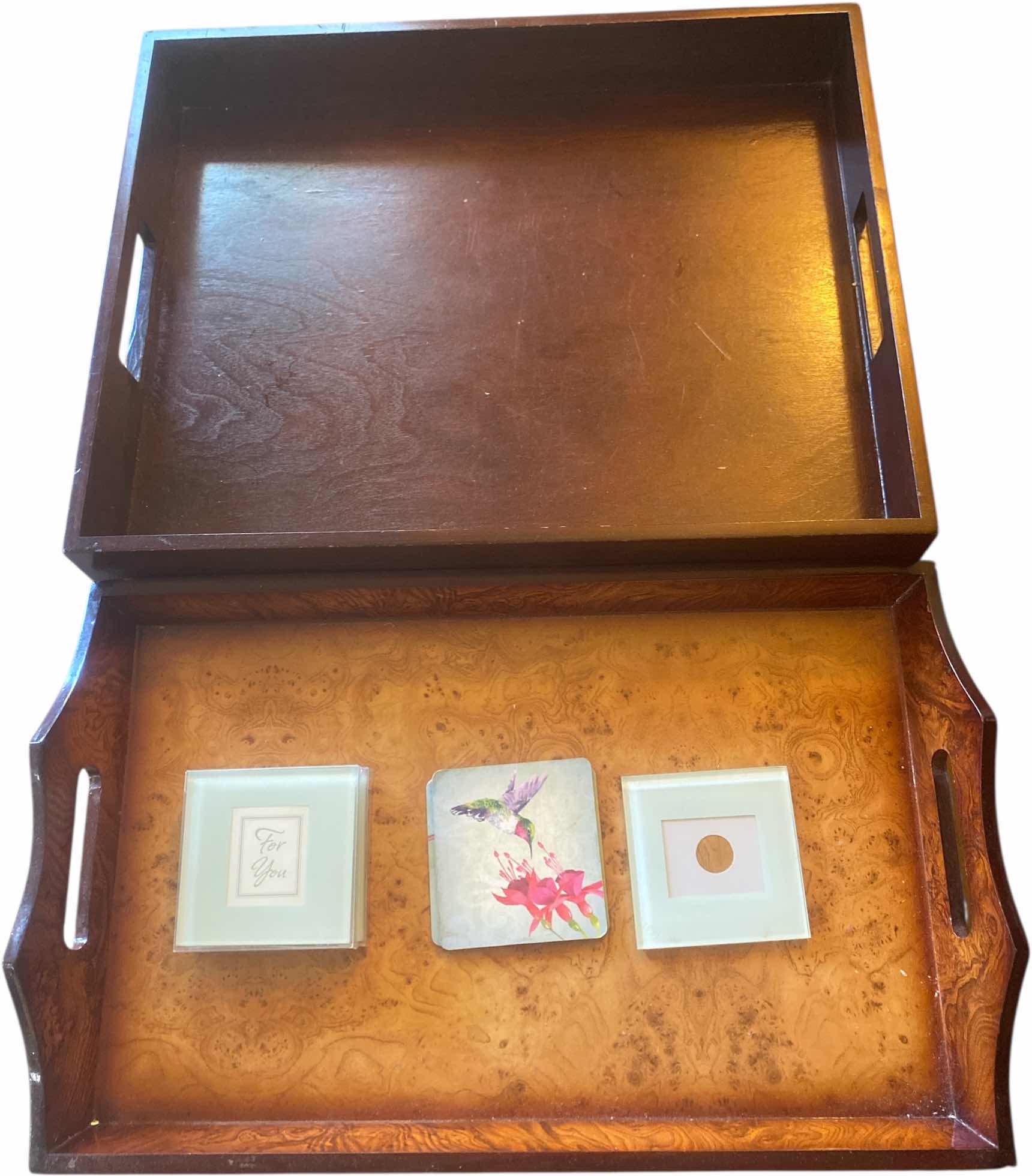 Photo 1 of 2 WOOD TRAYS & 7 COASTERS
