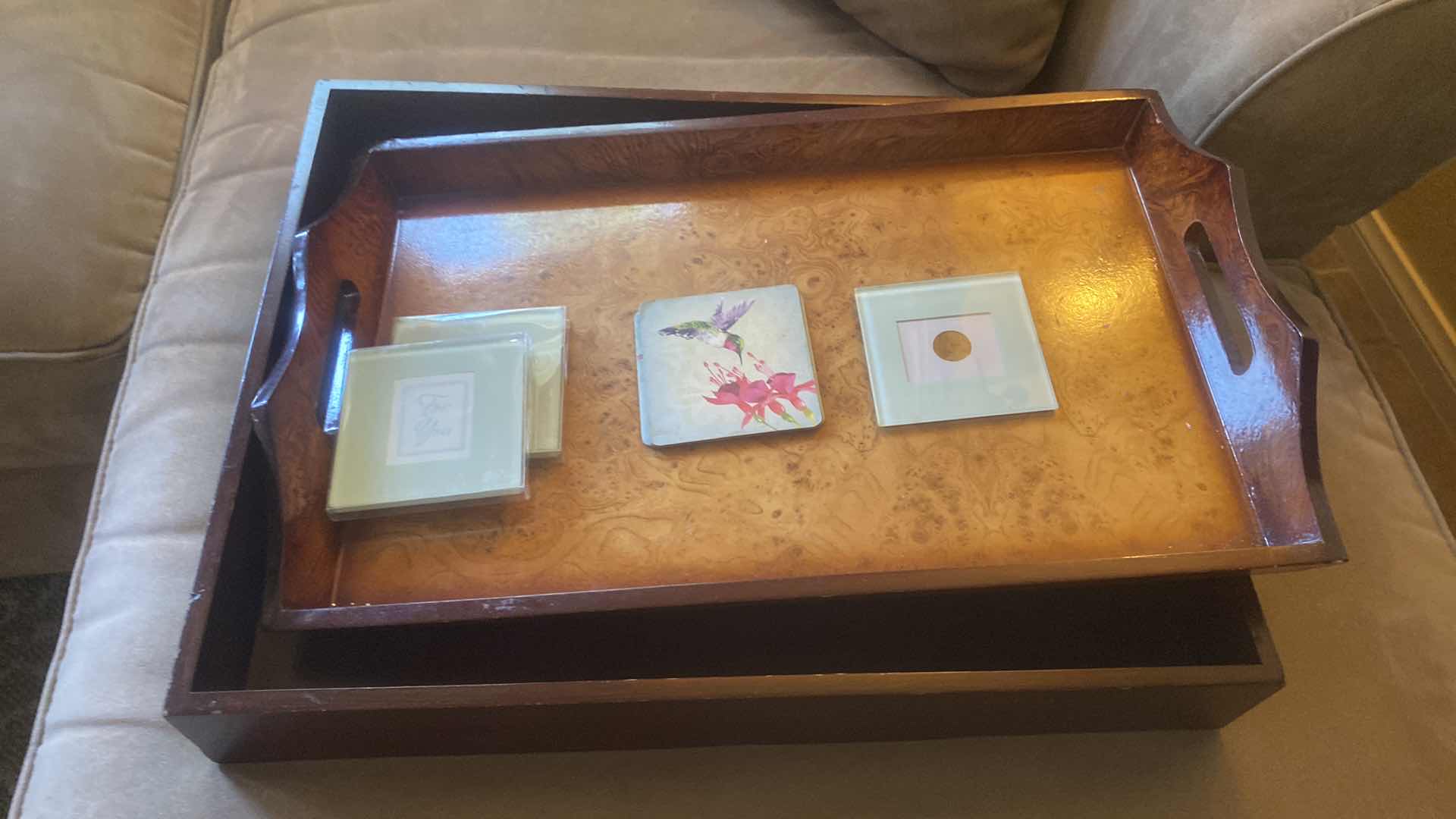 Photo 1 of 2 WOOD TRAYS & 7 COASTERS