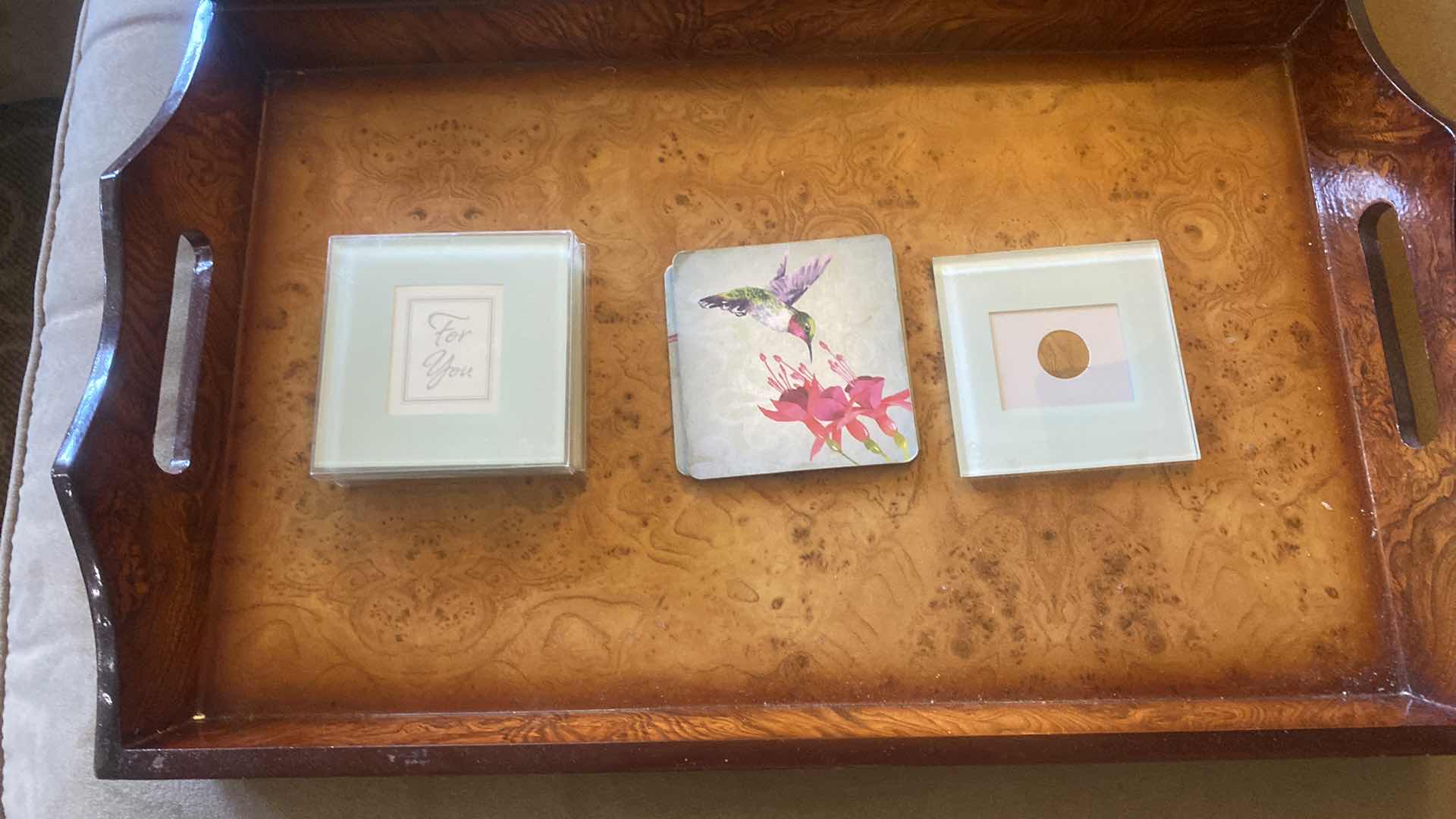 Photo 1 of 2 WOOD TRAYS & 7 COASTERS