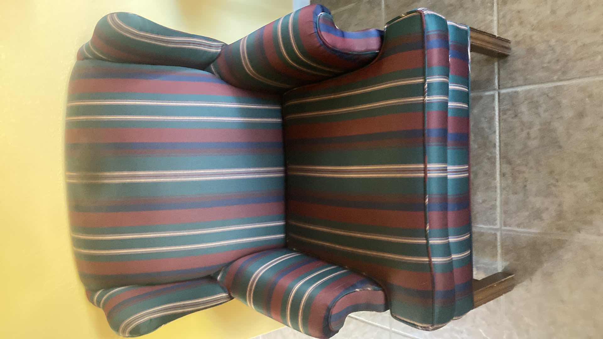 Photo 1 of TRADITIONAL STRIPED FABRIC OCCASIONAL CHAIR WITH WOOD LEGS (two available each sold separately)