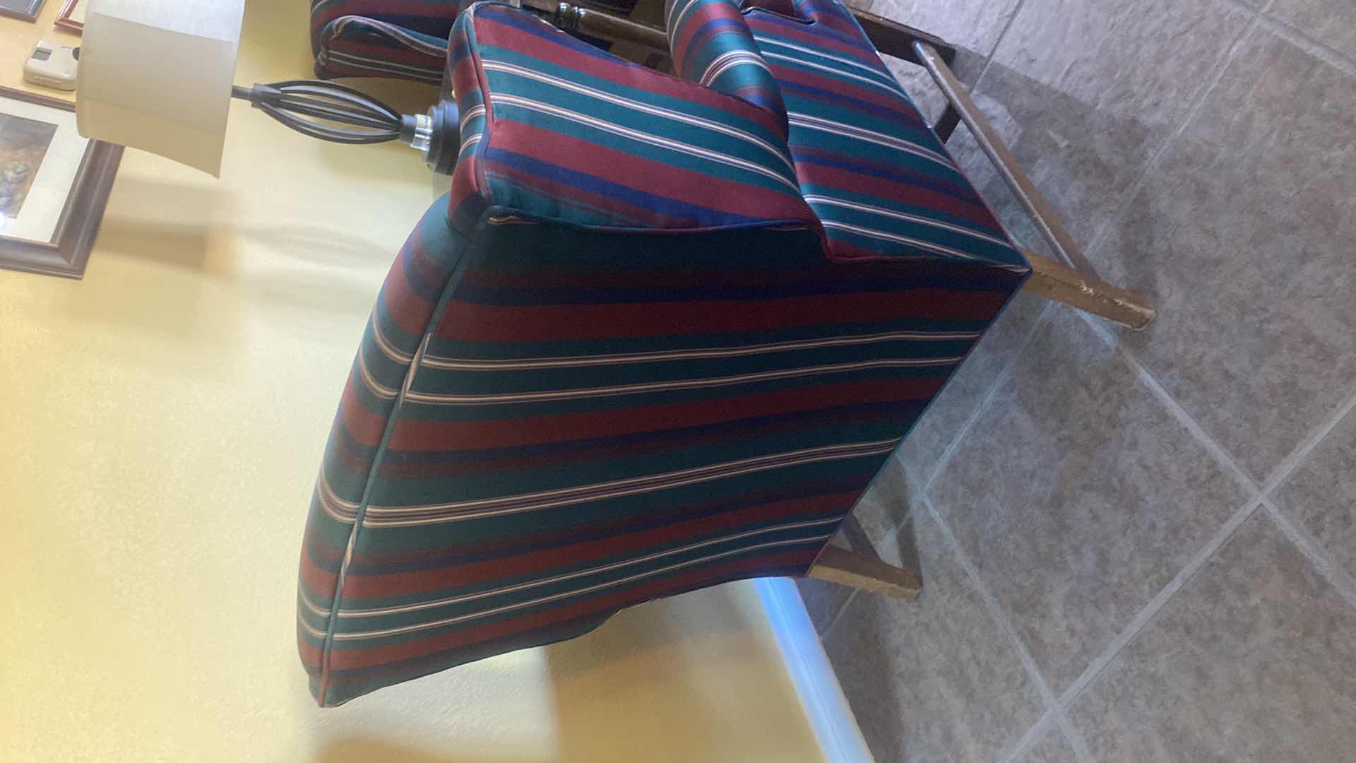 Photo 1 of TRADITIONAL STRIPED FABRIC OCCASIONAL CHAIR WITH WOOD LEGS (two available each sold separately)