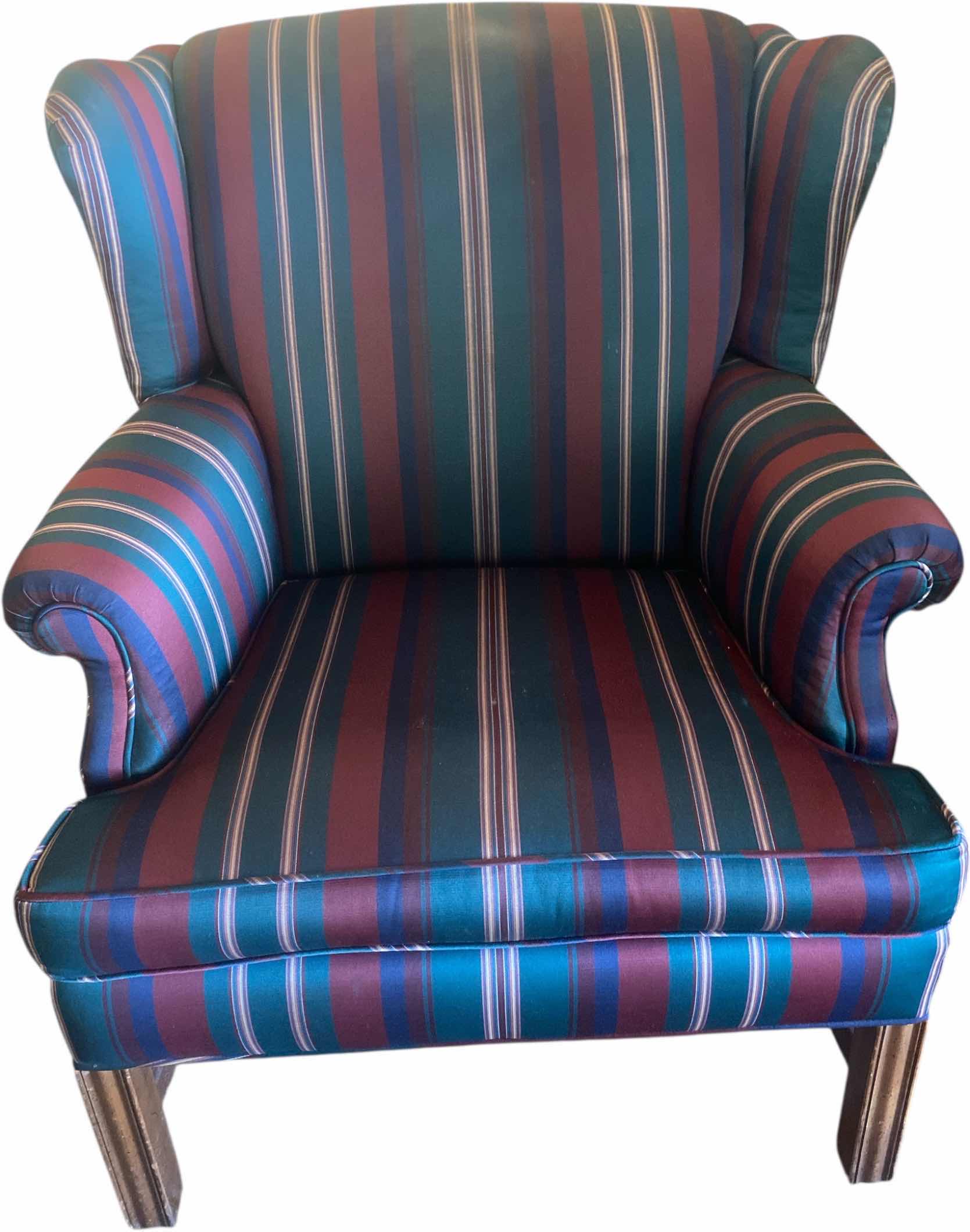 Photo 1 of TRADITIONAL STRIPED FABRIC OCCASIONAL CHAIR WITH WOOD LEGS (two available each sold separately)