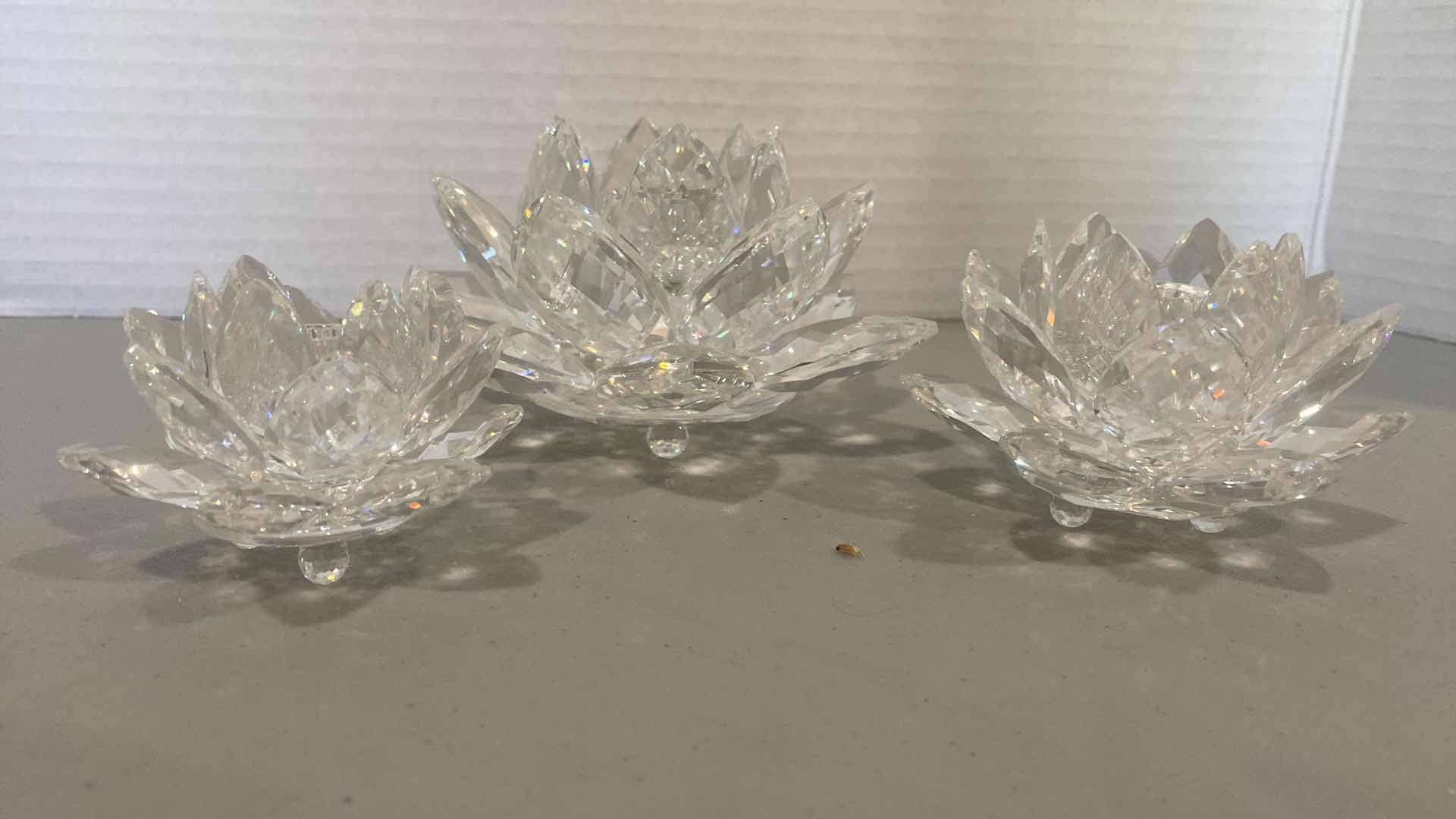 Photo 1 of LEADED GLASS FLORAL 3 PIECE CANDLE HOLDERS