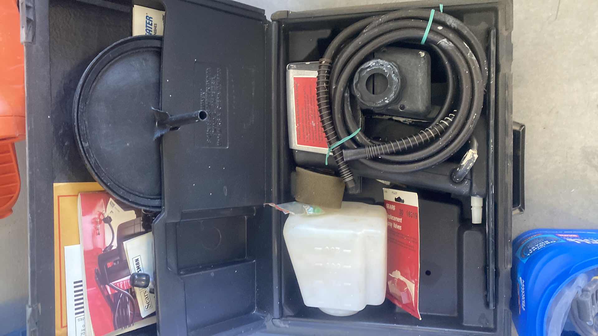 Photo 1 of TOTE OF PAINT SUPPLIES, DRILL & HAND TOOLS