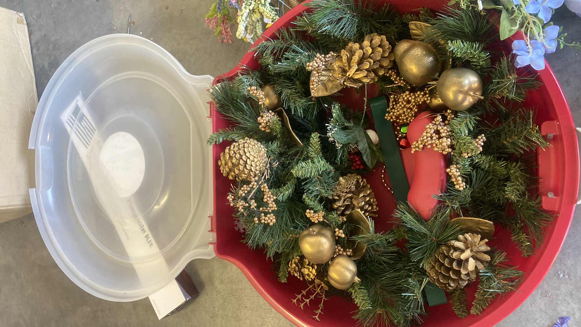 Photo 1 of HOLIDAY WREATH IN STORAGE BOX & 2 SPRING WREATHS