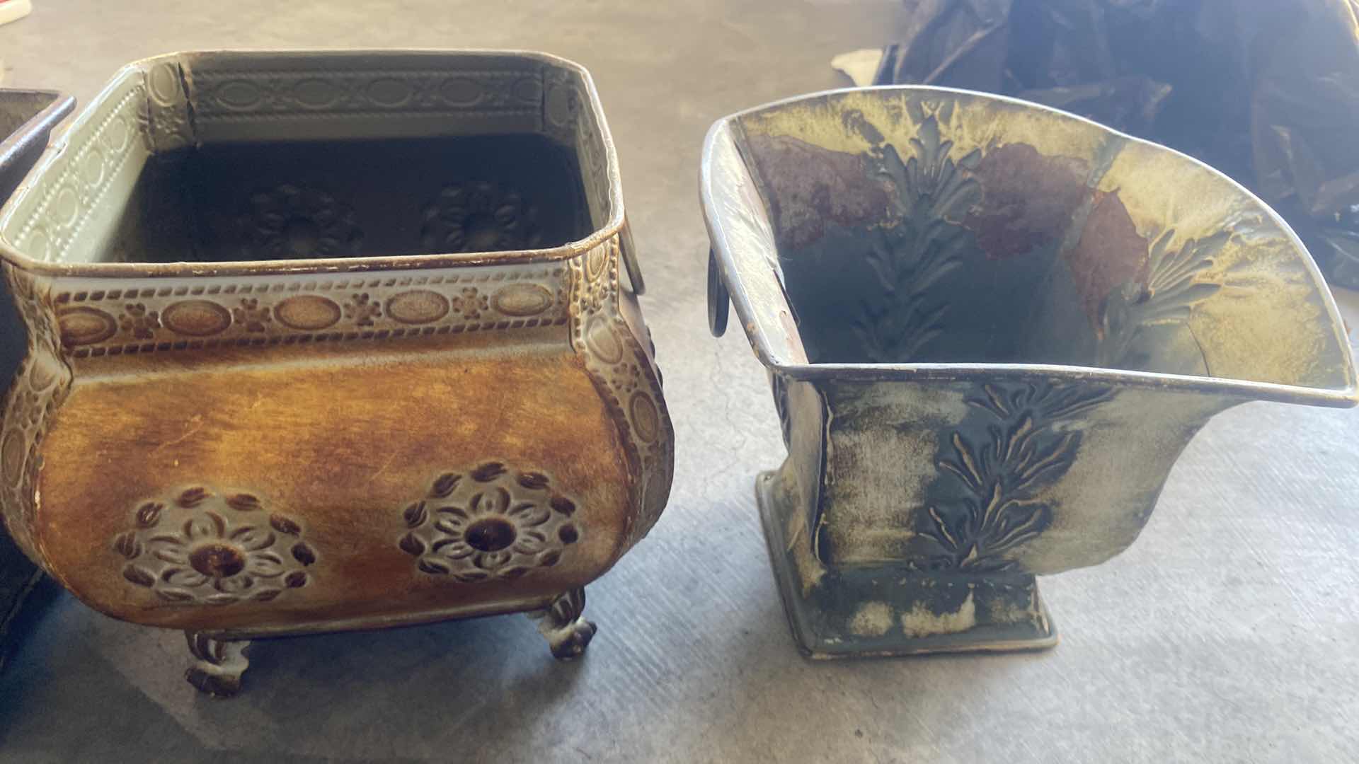 Photo 1 of TOTE OF FALL DECOR & ALUMINUM PLANTERS