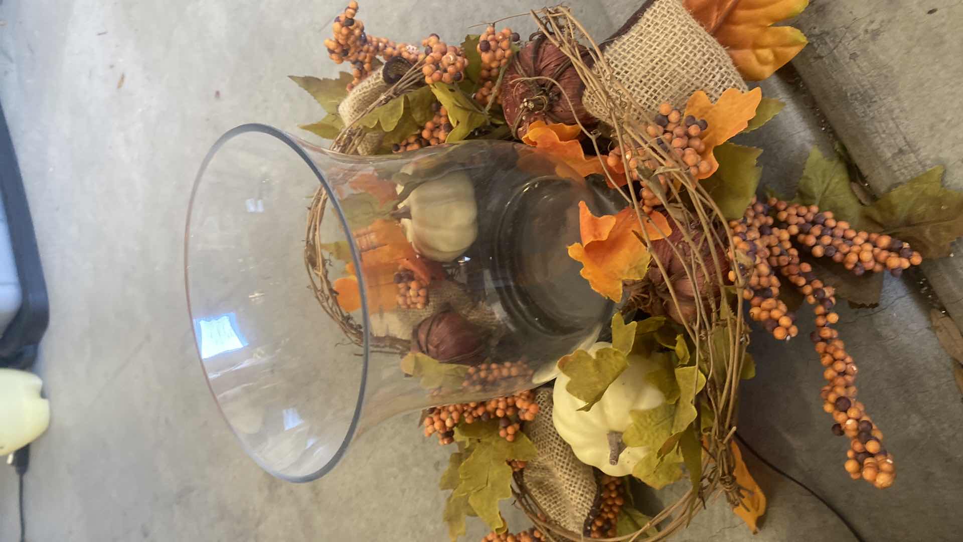 Photo 1 of TOTE OF FALL DECOR & ALUMINUM PLANTERS