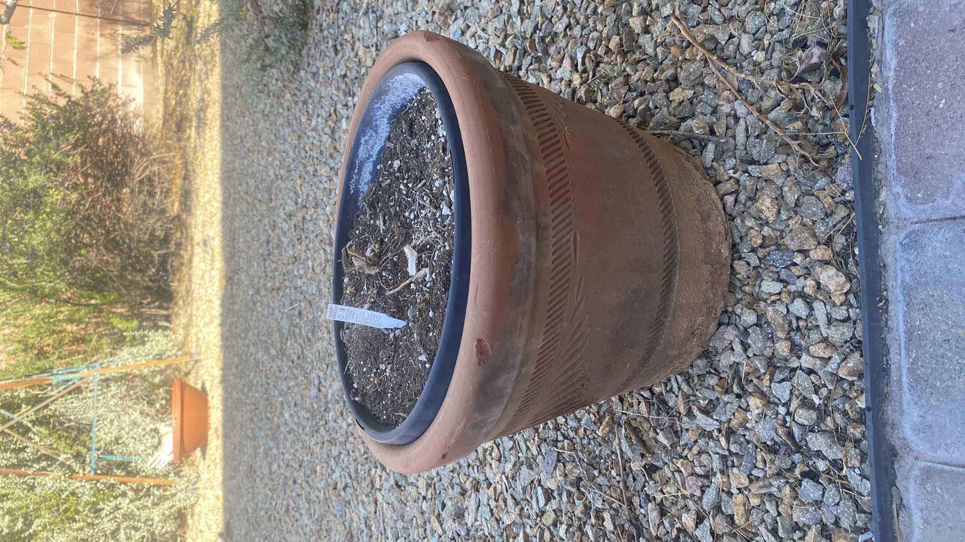 Photo 1 of 2 PLASTIC POTS & 1 CLAY POT LARGEST 15” x 14”