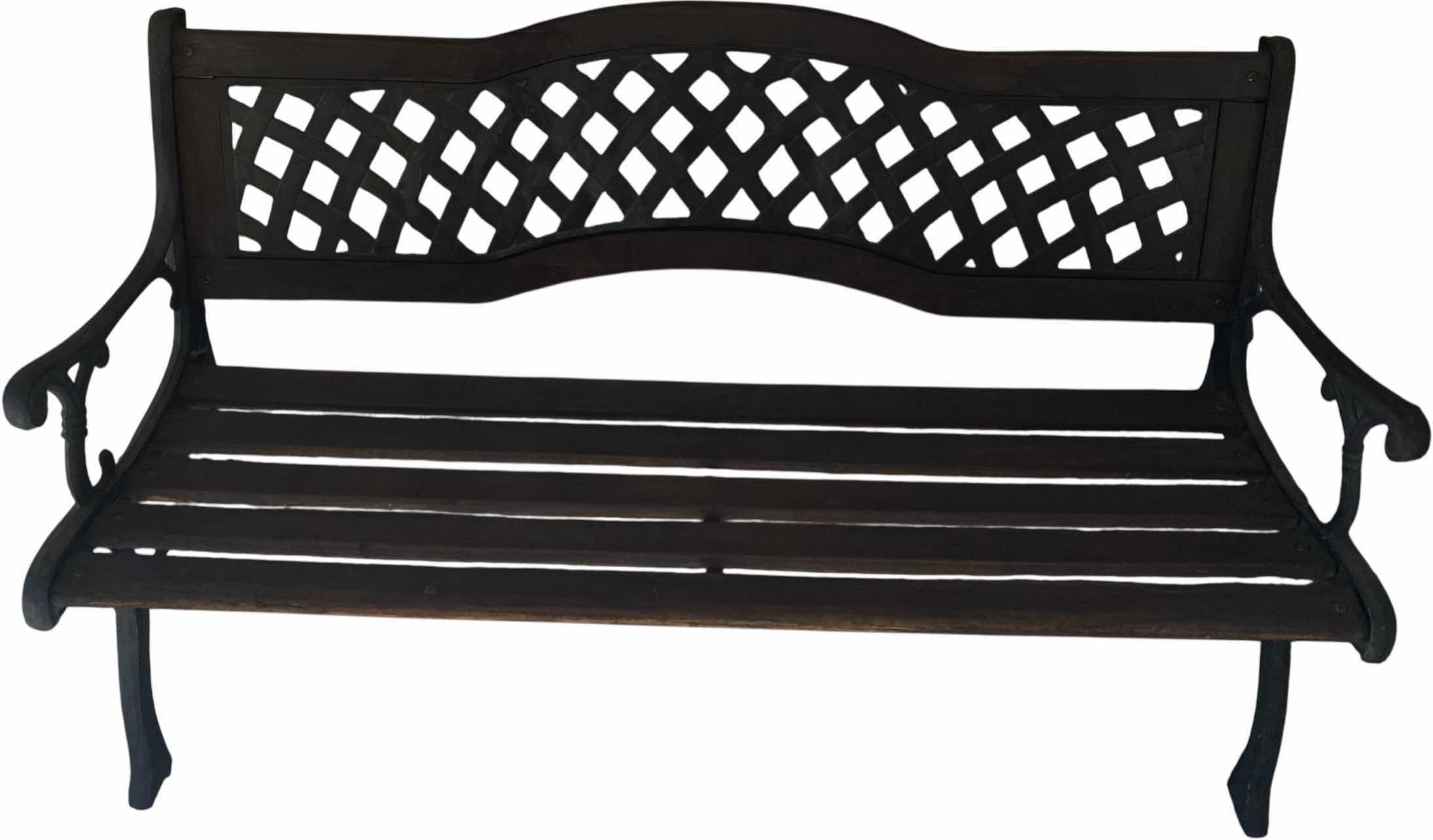 Photo 1 of WOOD & METAL GARDEN BENCH WITH SLATS & CUSHION 50“ x 22“ H28”