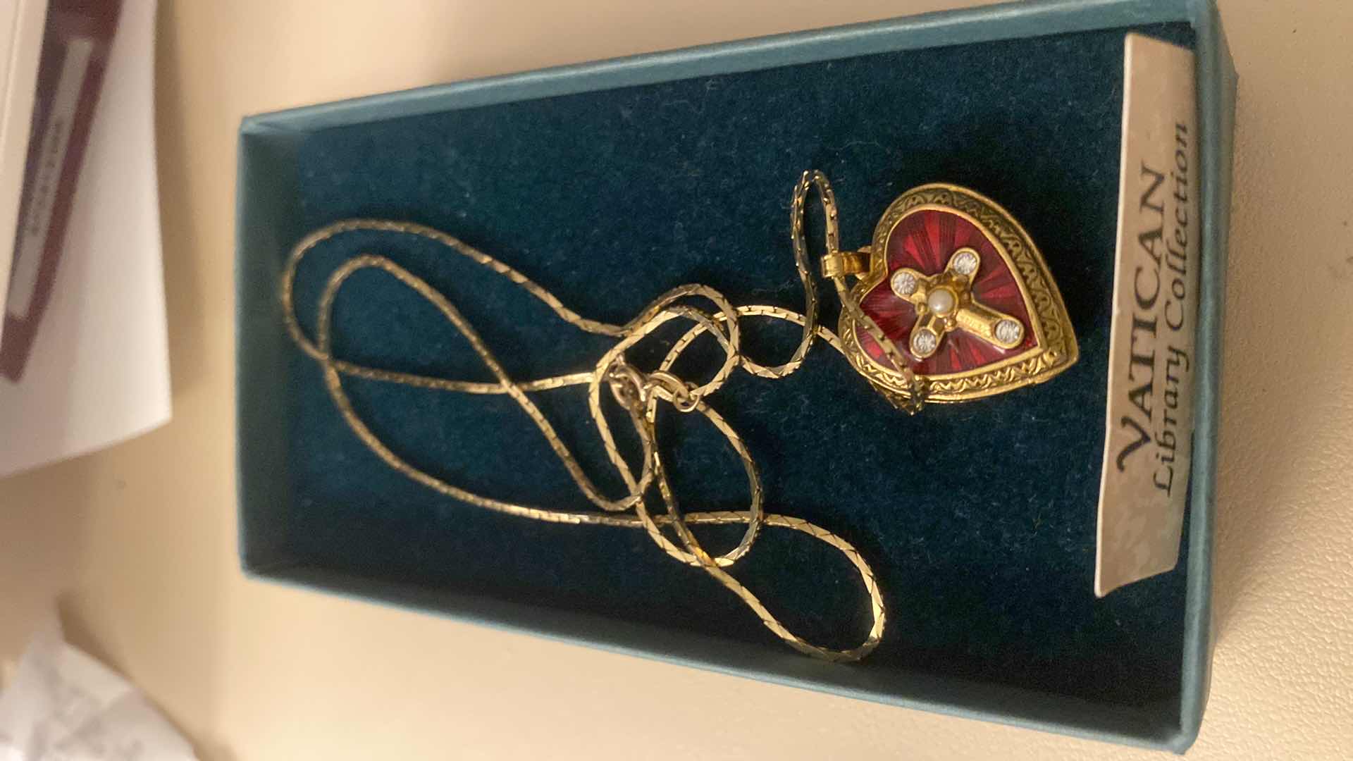 Photo 1 of 14K GOLD  VATICAN LIBRARY COLLECTION RED ENAMELED CROSS 23” NECKLACE FROM ITALY, CHAIN WEIGHT 6.16g