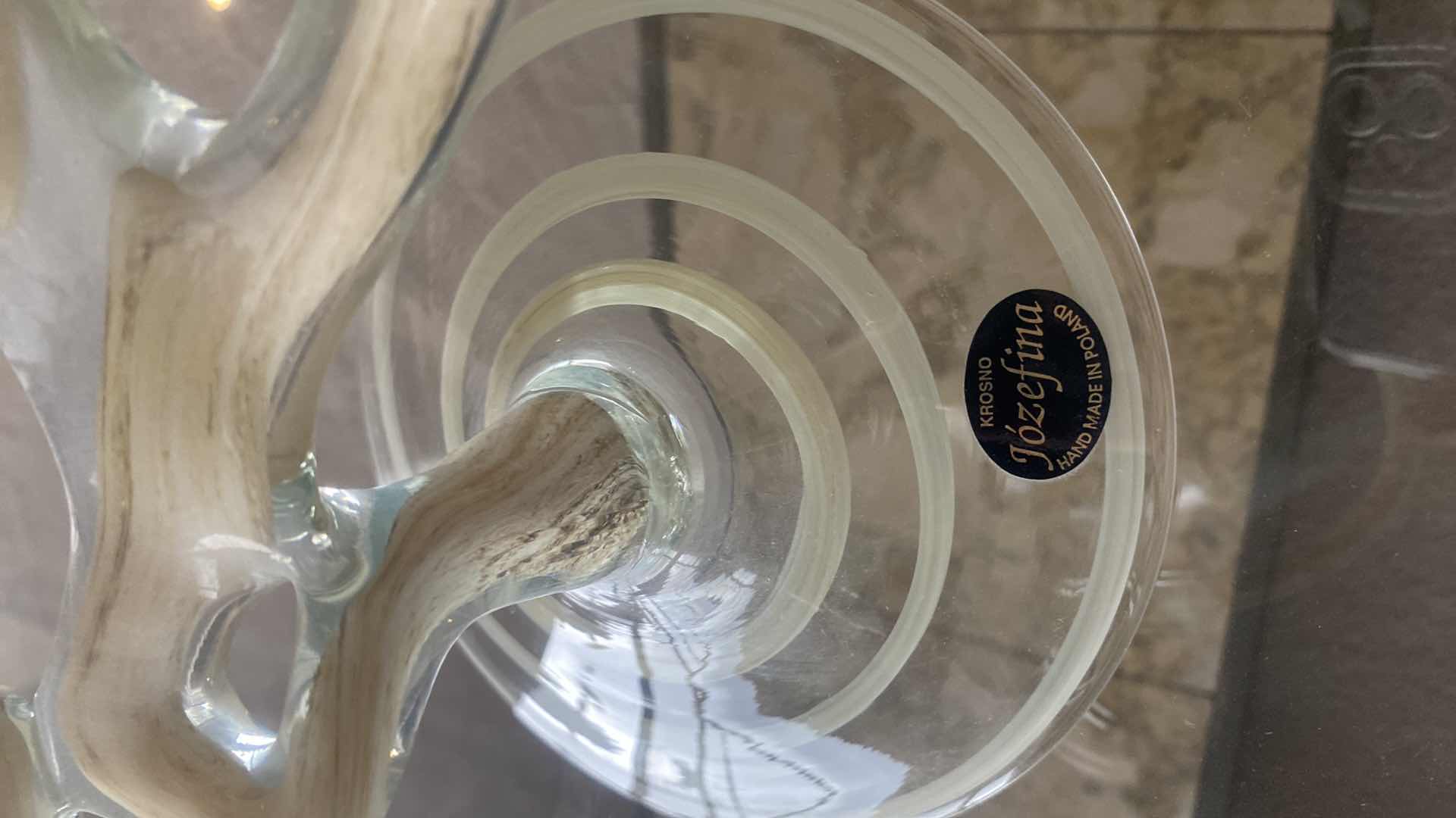 Photo 1 of JOZEFINA KRONSO BLOWN ART GLASS JELLYFISH/OCTOPUS MARBLED BEIGE BOWL 14 1/2” x 11 1/2” APPROX VALUE $220