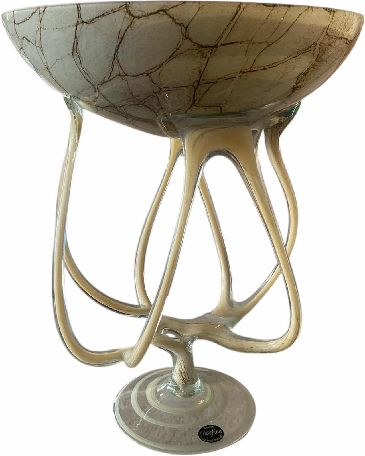Photo 1 of JOZEFINA KRONSO BLOWN ART GLASS JELLYFISH/OCTOPUS MARBLED BEIGE BOWL 14 1/2” x 11 1/2” APPROX VALUE $220